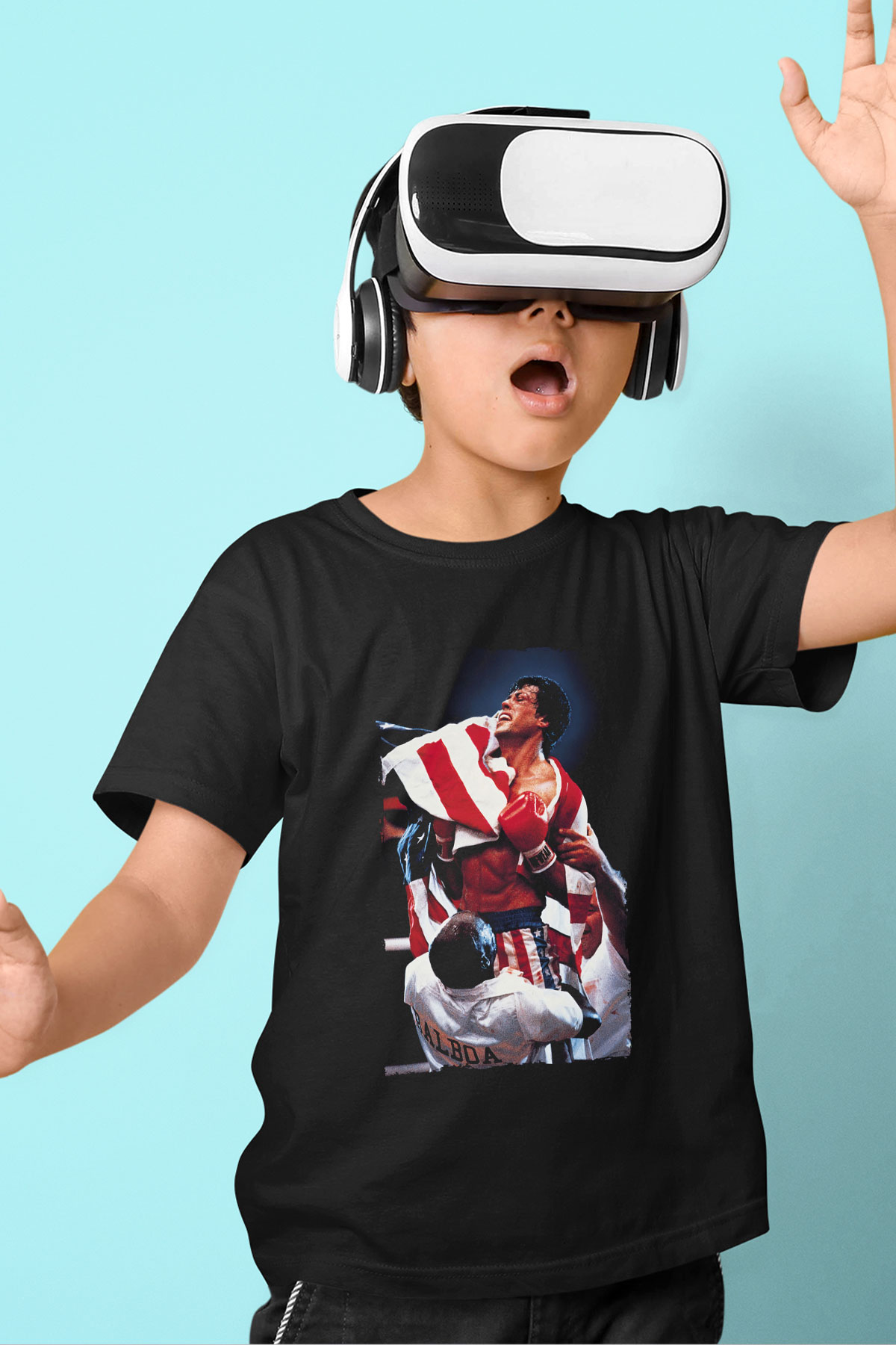 Unisex Rocky IV Baskılı Siyah Çocuk Tshirt
