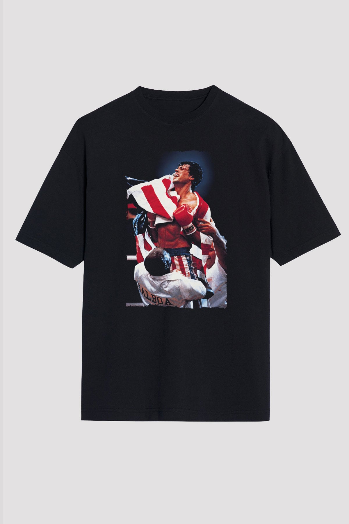 Unisex Rocky IV Baskılı Siyah Oversize Tshirt