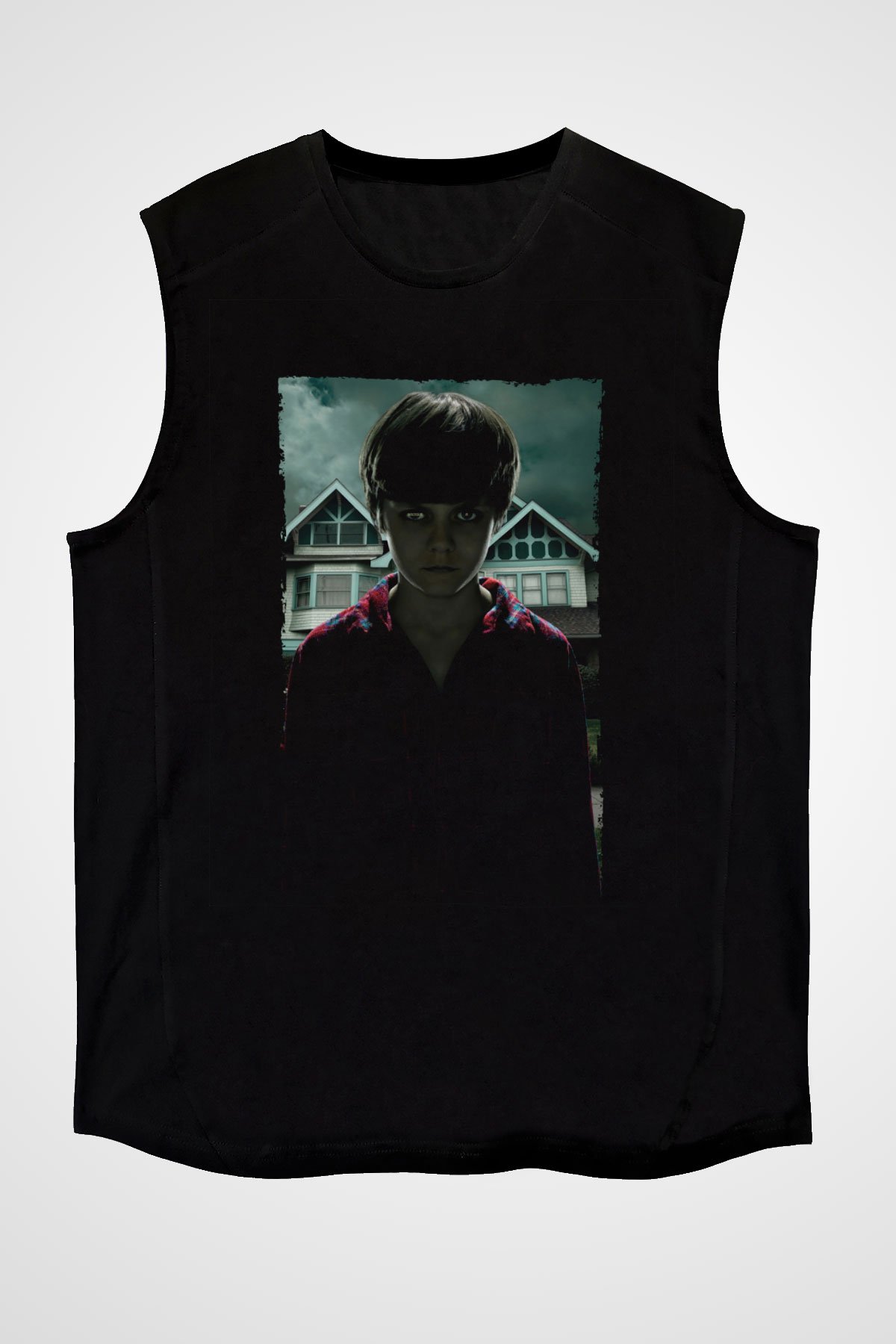 Unisex Ruhlar Bölgesi (Insidious) Baskılı Siyah Kolsuz Tişört