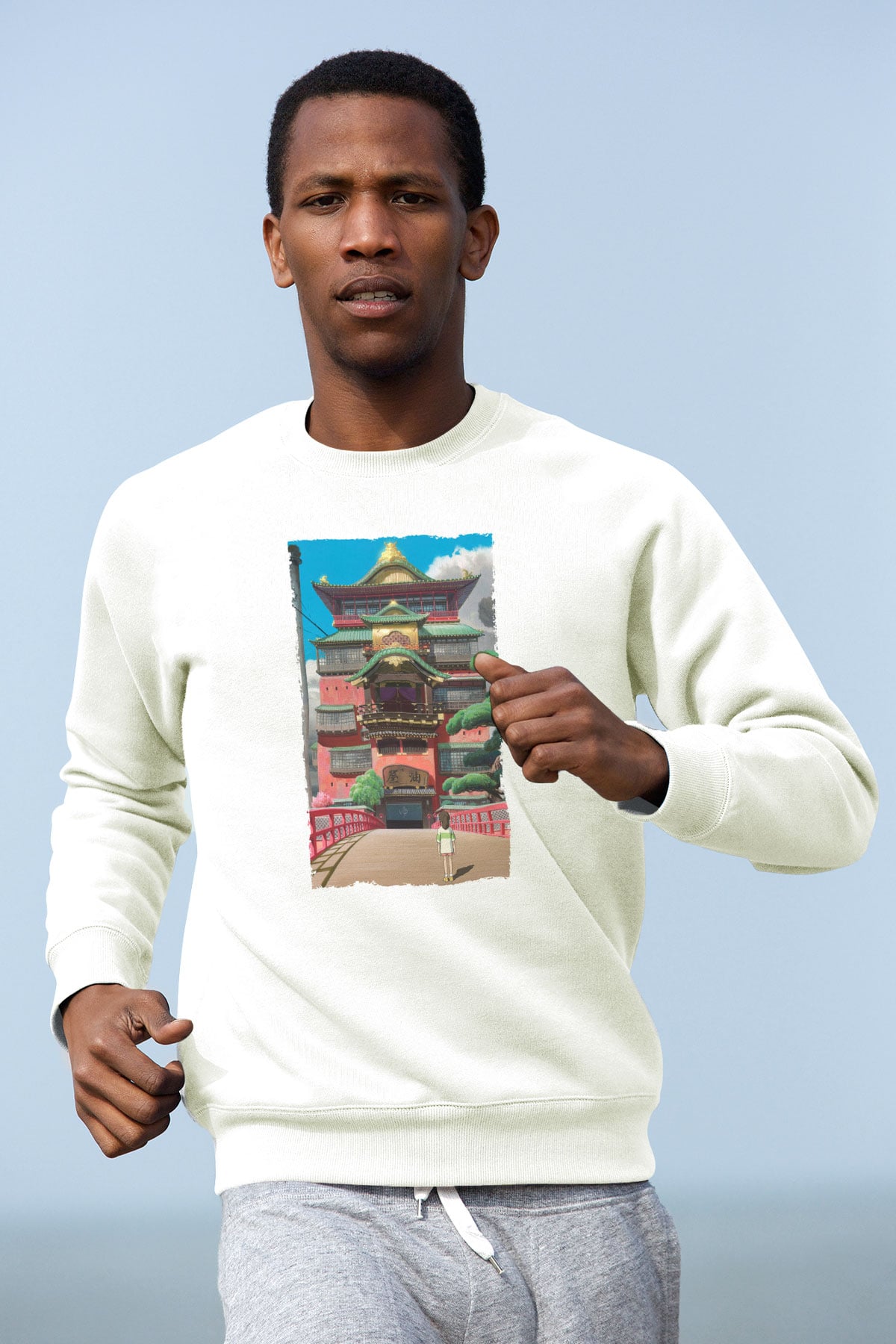 Unisex Ruhların Kaçışı (Spirited Away) Baskılı Beyaz Sweatshirt