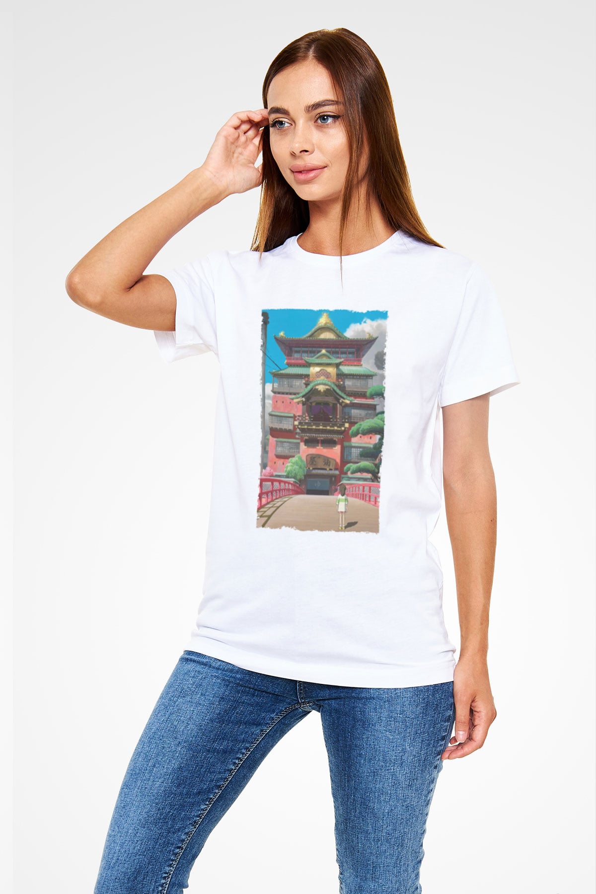 Unisex Ruhların Kaçışı (Spirited Away) Baskılı Beyaz T-shirt