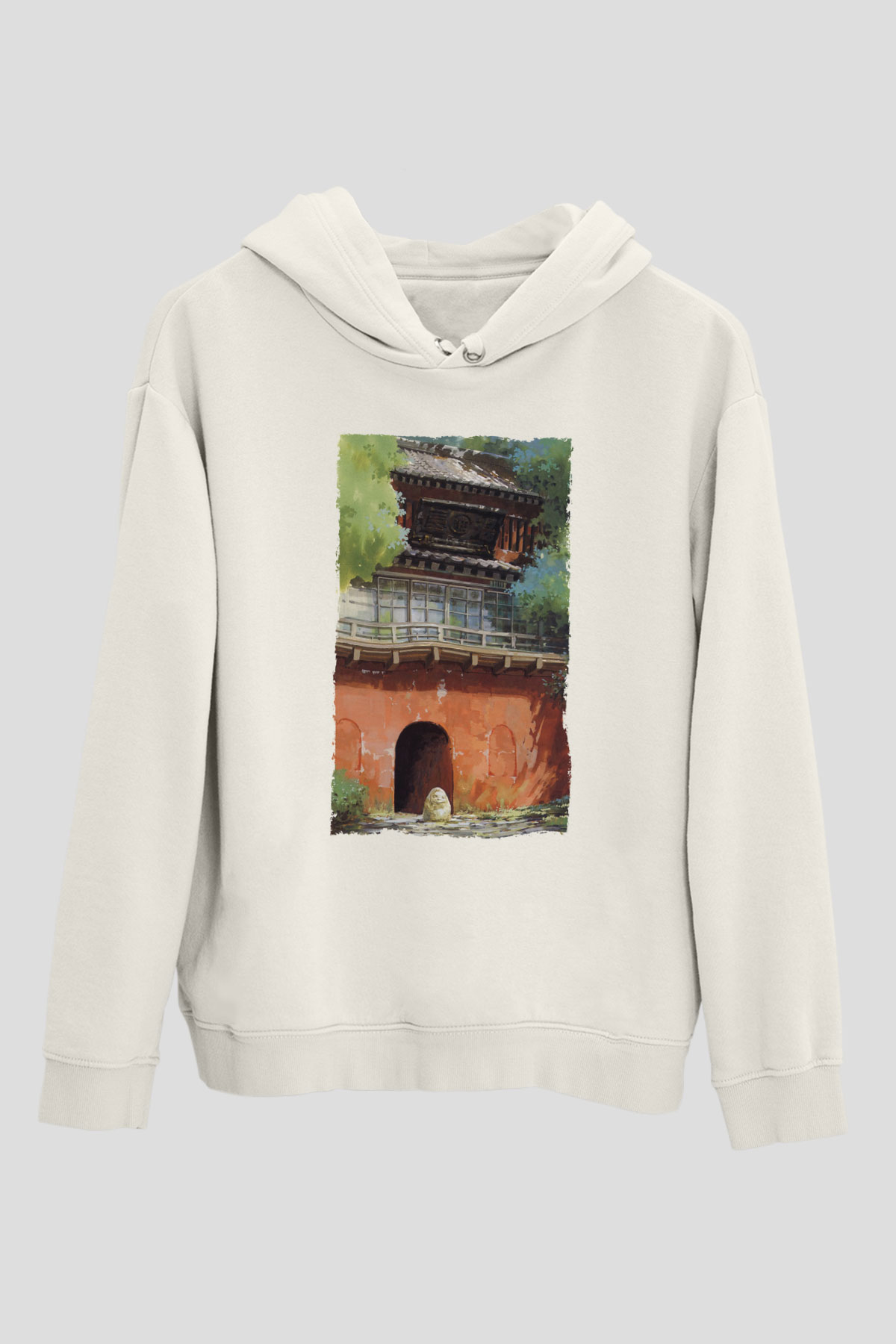 Unisex Ruhların Kaçışı (Spirited Away) Baskılı Beyaz Kapüşonlu Sweatshirt