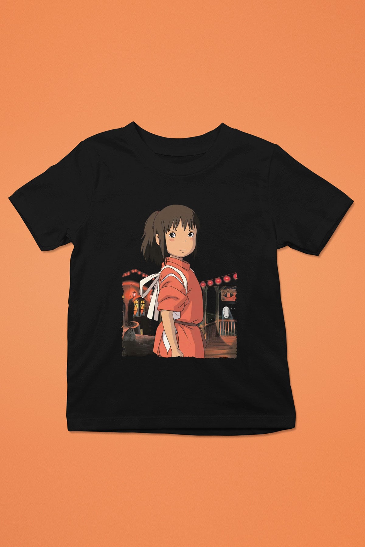 Unisex Ruhların Kaçışı (Spirited Away) Baskılı Siyah Çocuk Tişört