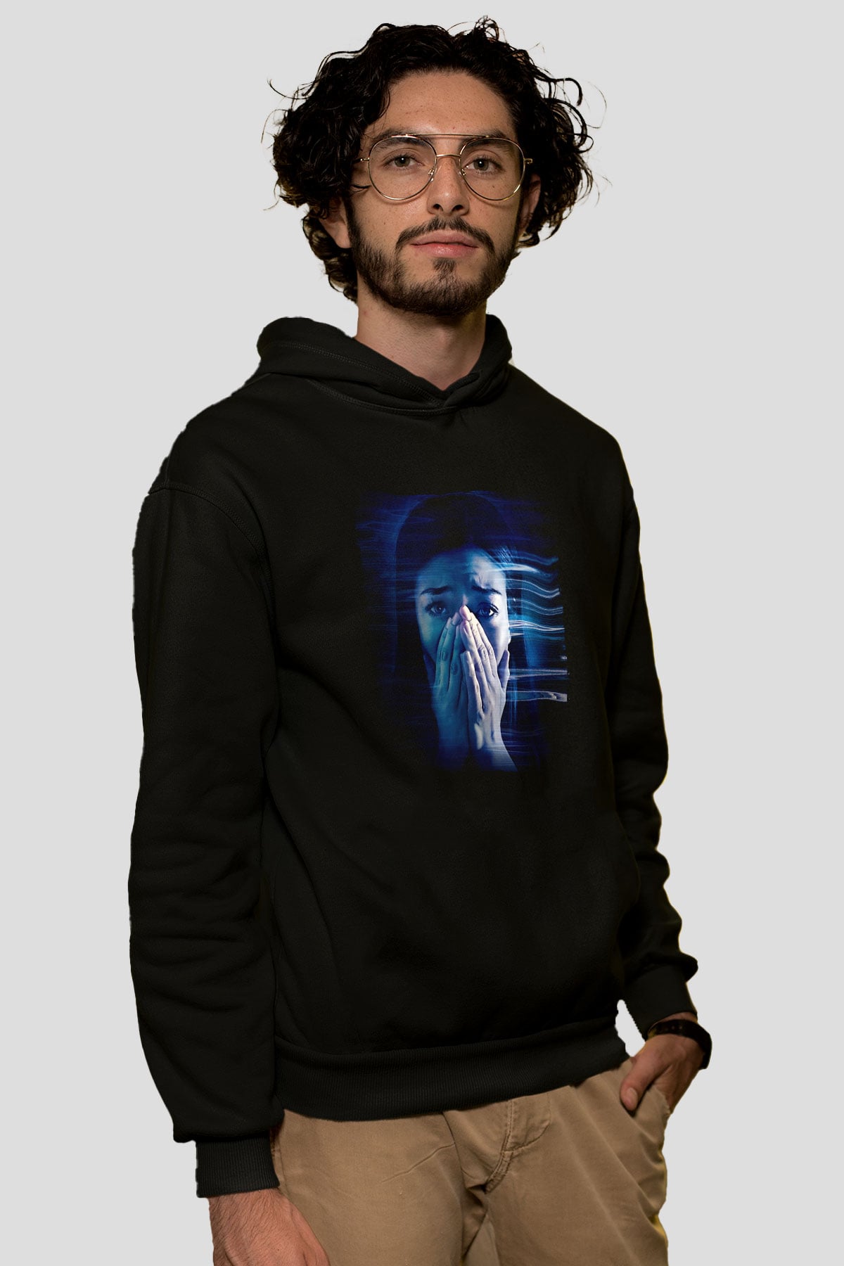 Unisex Safer at Home Baskılı Siyah Kapüşonlu Sweatshirt