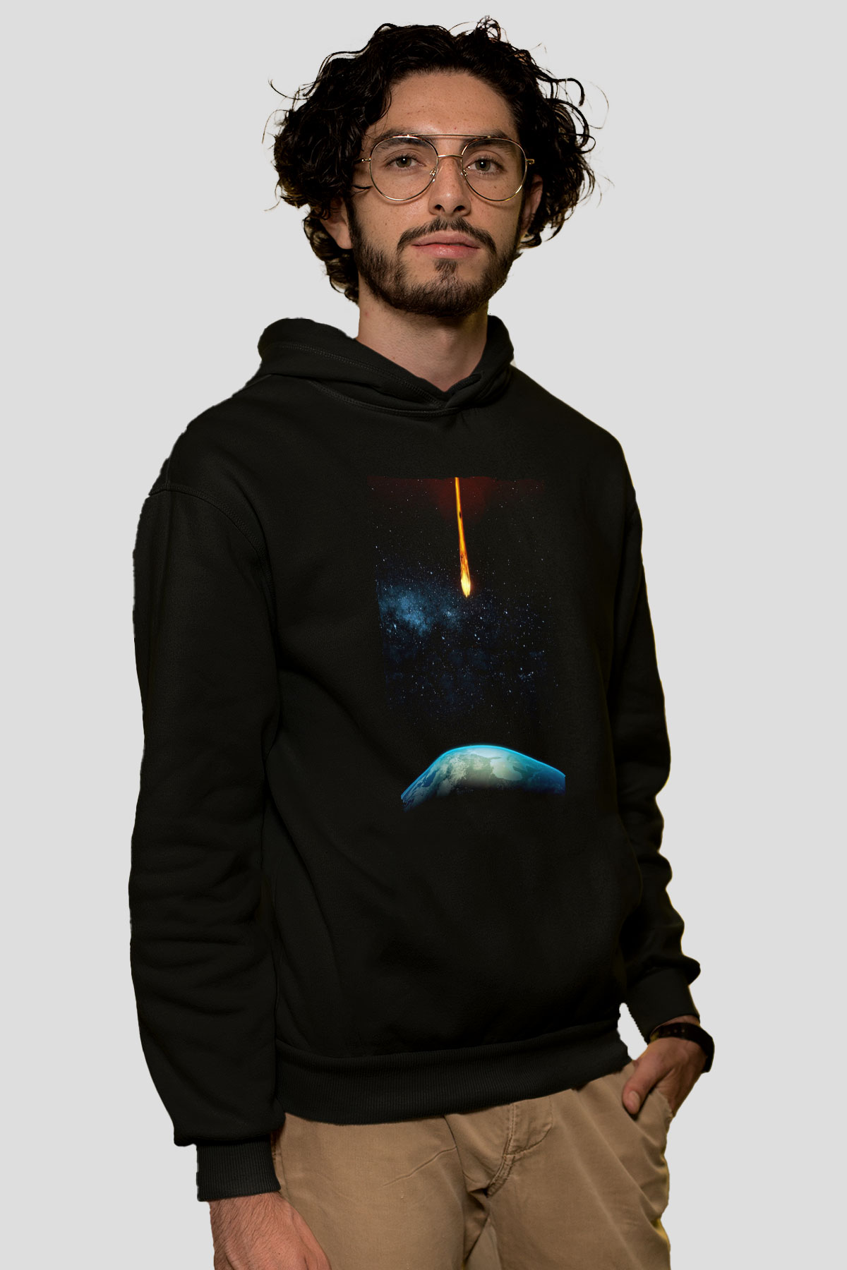 Unisex Salvation Baskılı Siyah Kapüşonlu Sweatshirt