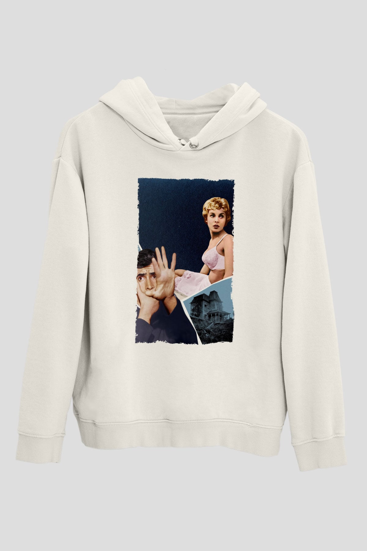 Unisex Sapık (Psycho) Baskılı Beyaz Kapüşonlu Sweatshirt