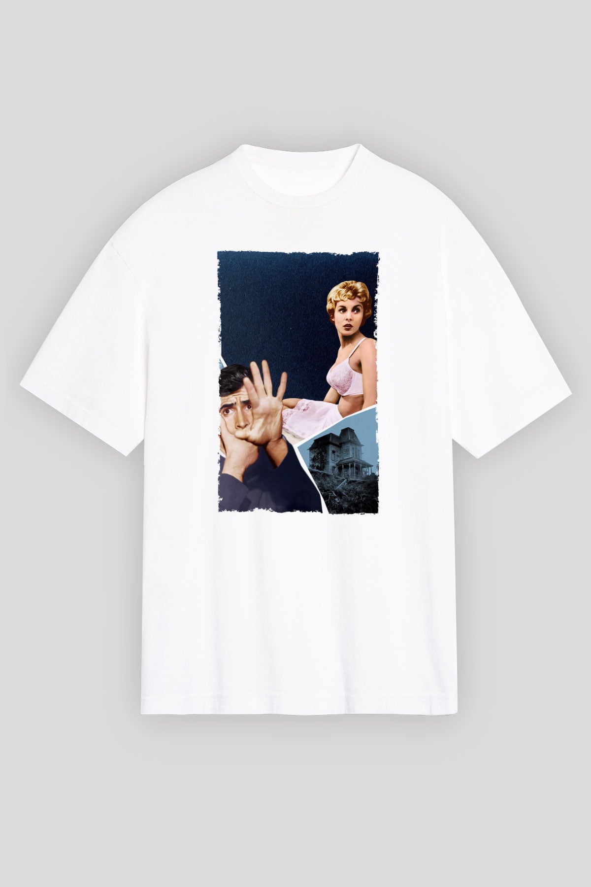 Unisex Sapık (Psycho) Baskılı Beyaz Oversize Tişört