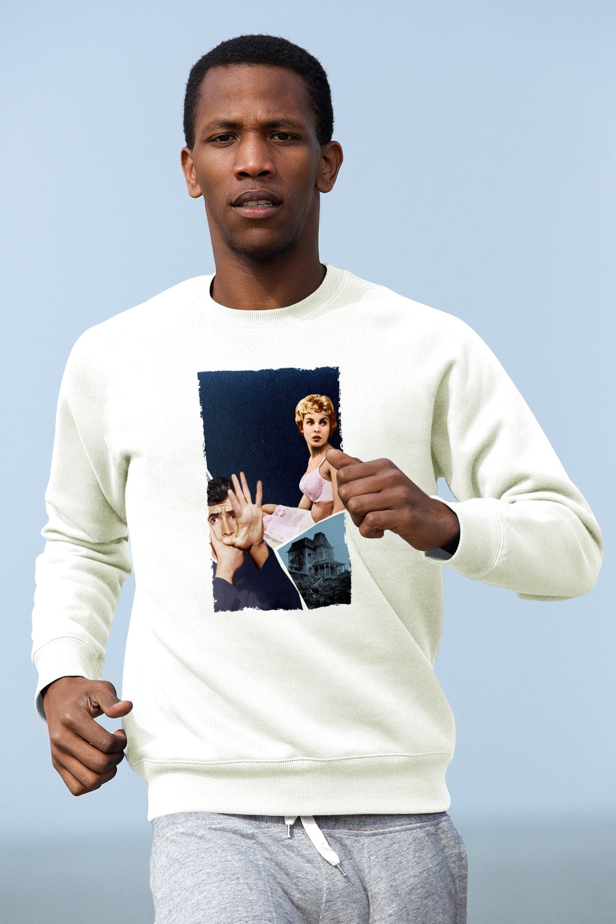 Unisex Sapık (Psycho) Baskılı Beyaz Sweatshirt