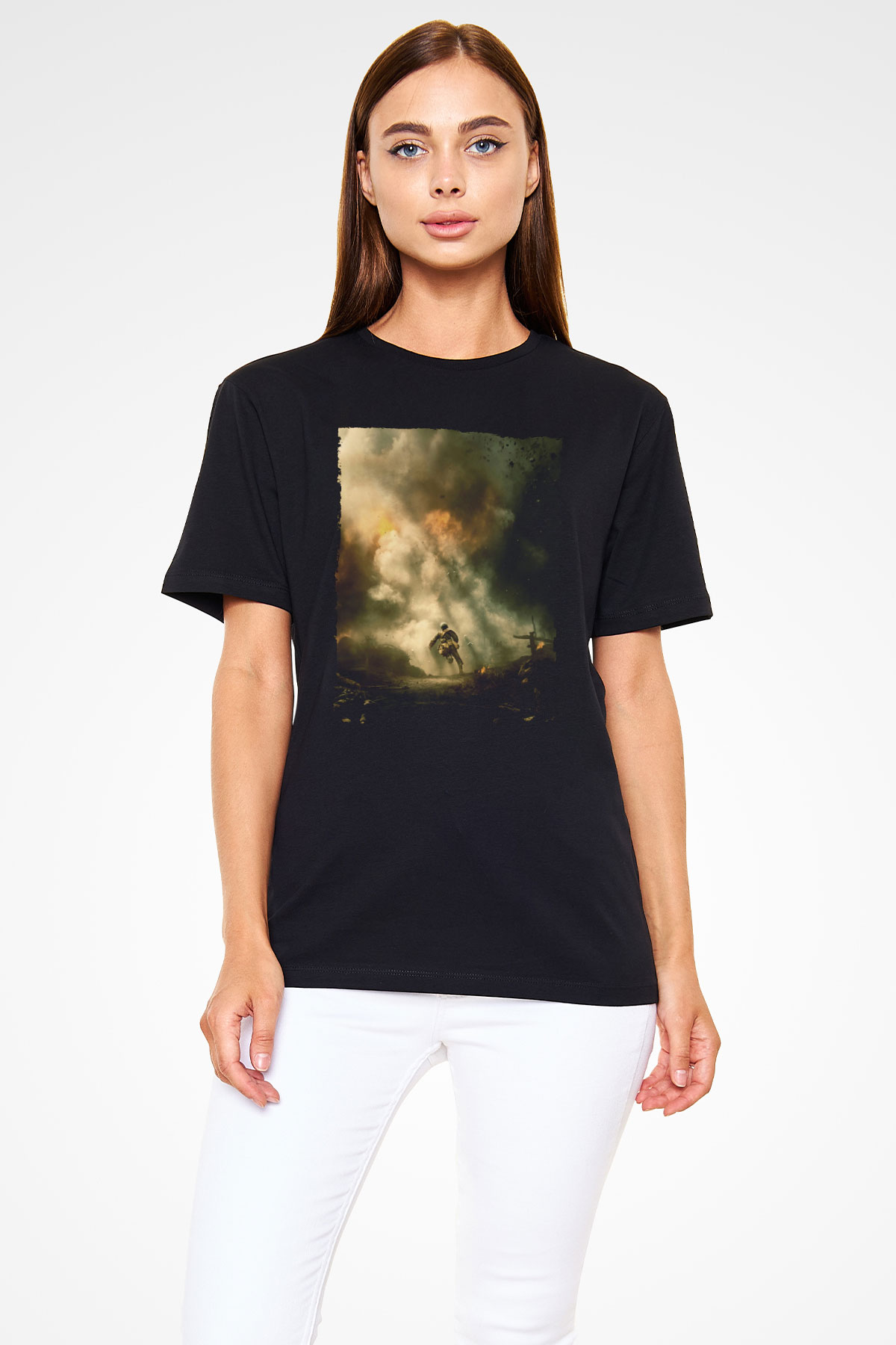 Unisex Savaş Vadisi (Hacksaw Ridge) Baskılı Siyah Tişört