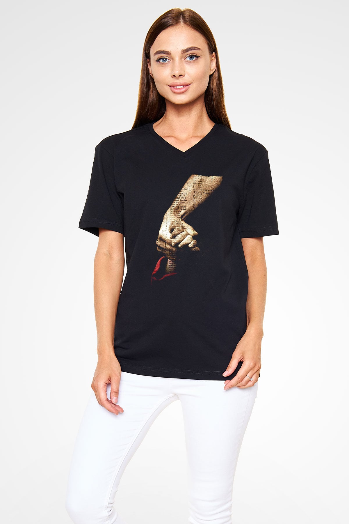 Unisex Schindler'in Listesi (Schindler's List) Baskılı Siyah V Yaka Tshirt