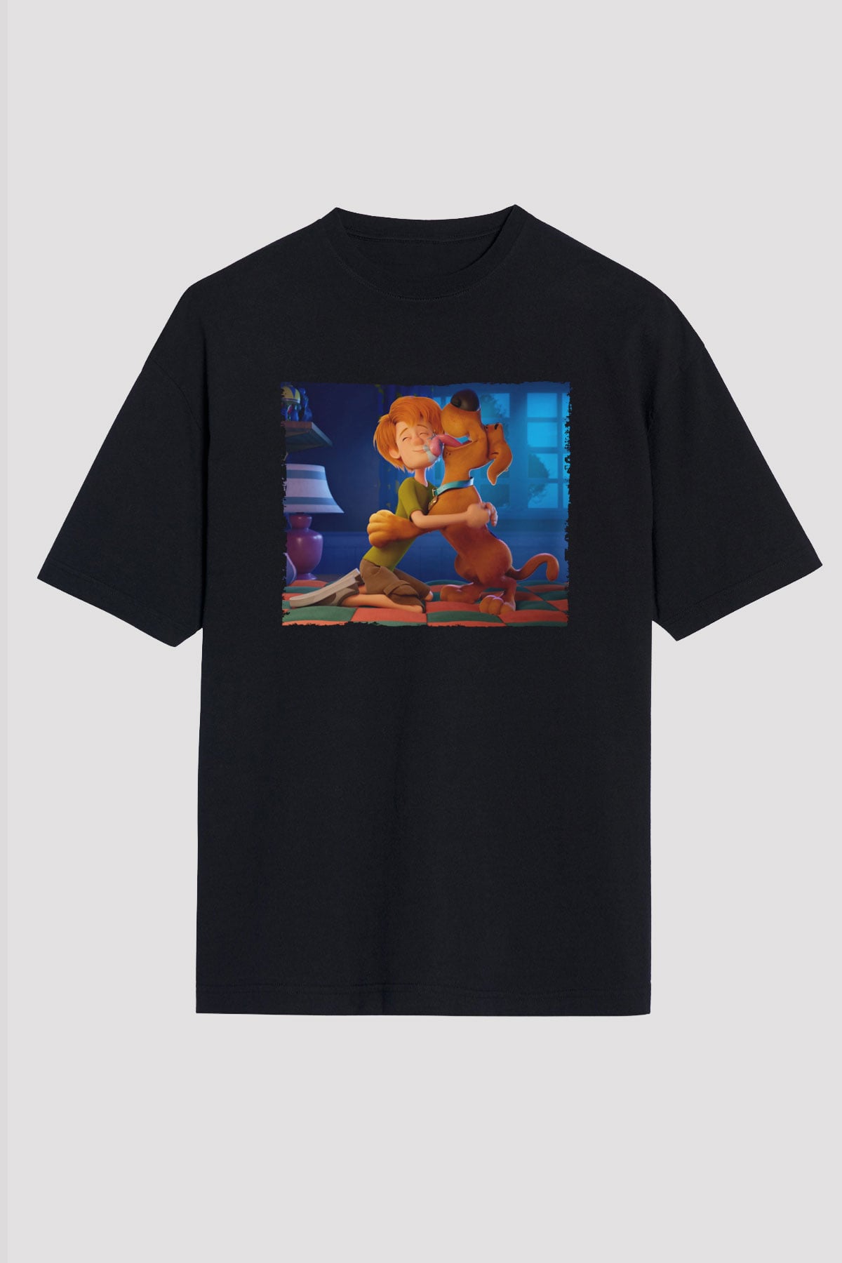 Unisex Scooby-Doo Baskılı Siyah Oversize Tişört