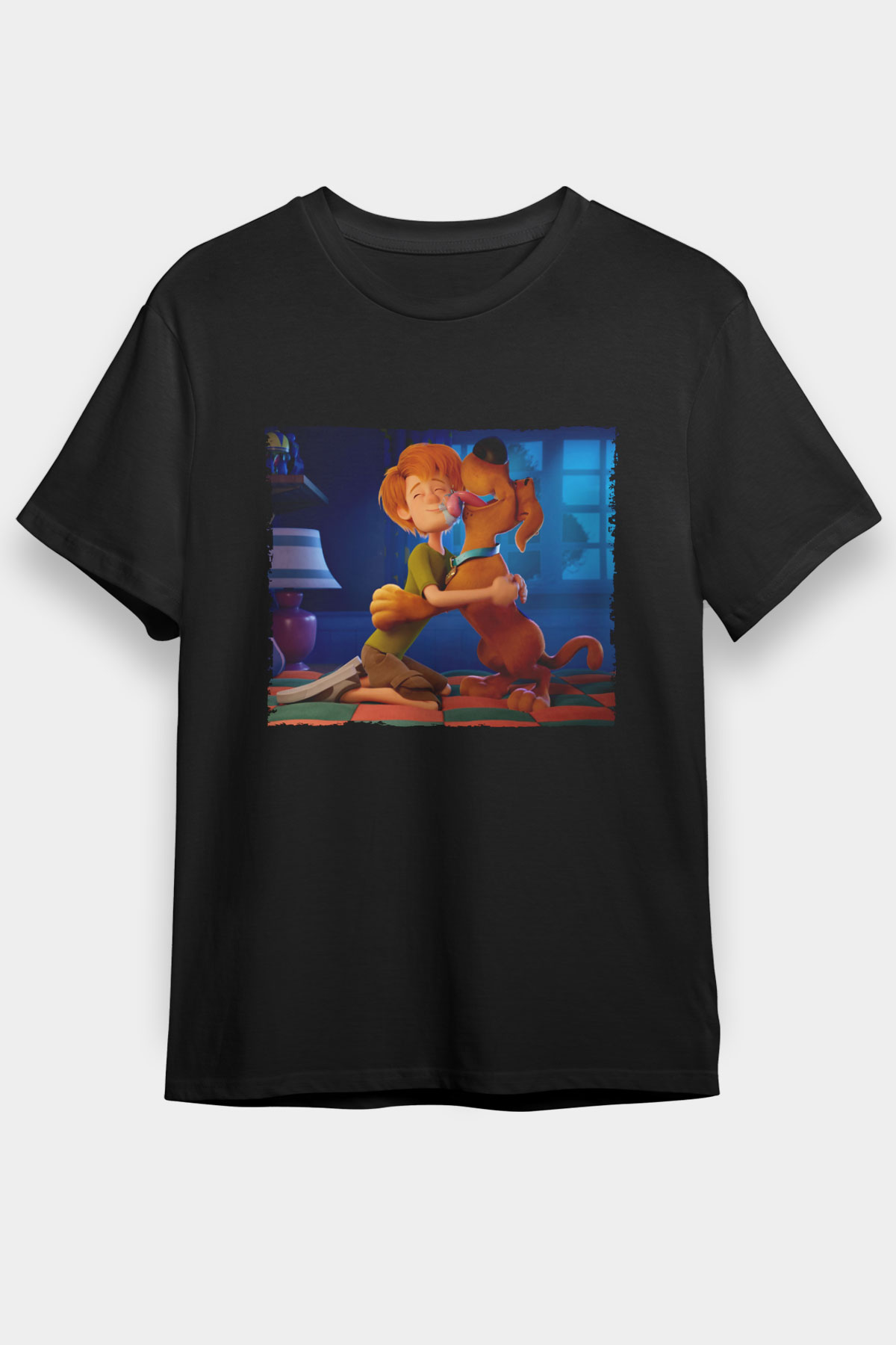 Unisex Scooby-Doo Baskılı Siyah Tişört