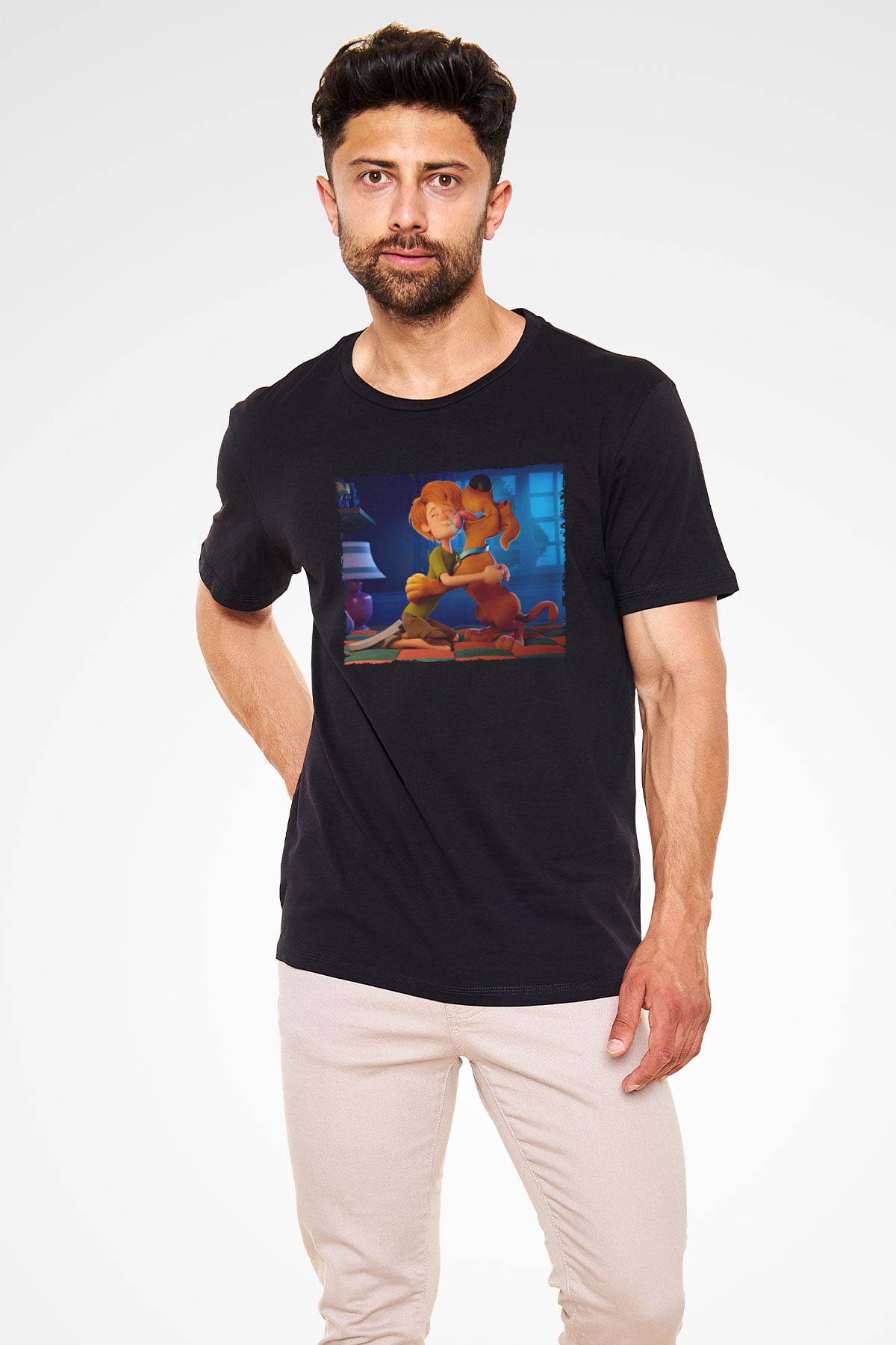 Unisex Scooby-Doo Baskılı Siyah Tişört
