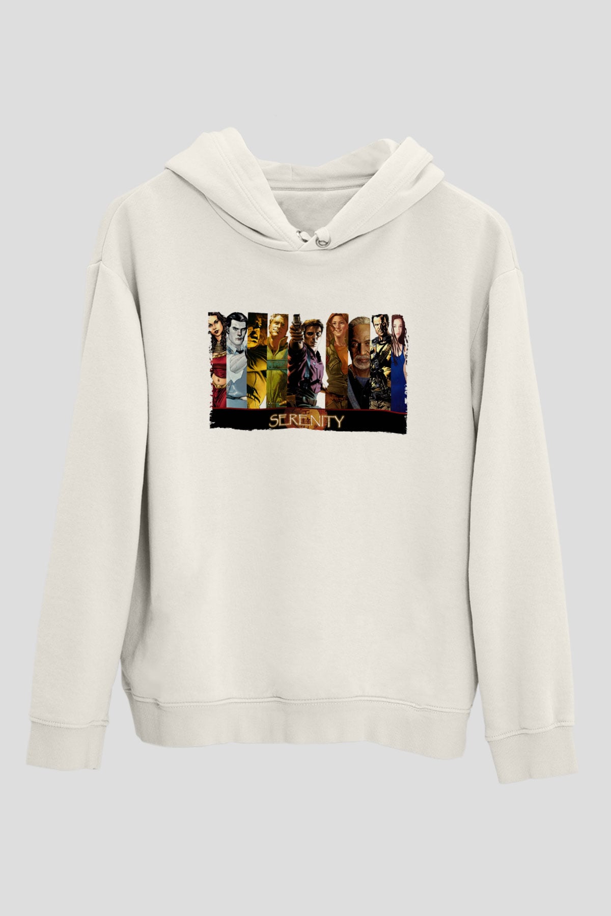 Unisex Serenity Baskılı Beyaz Kapüşonlu Sweatshirt