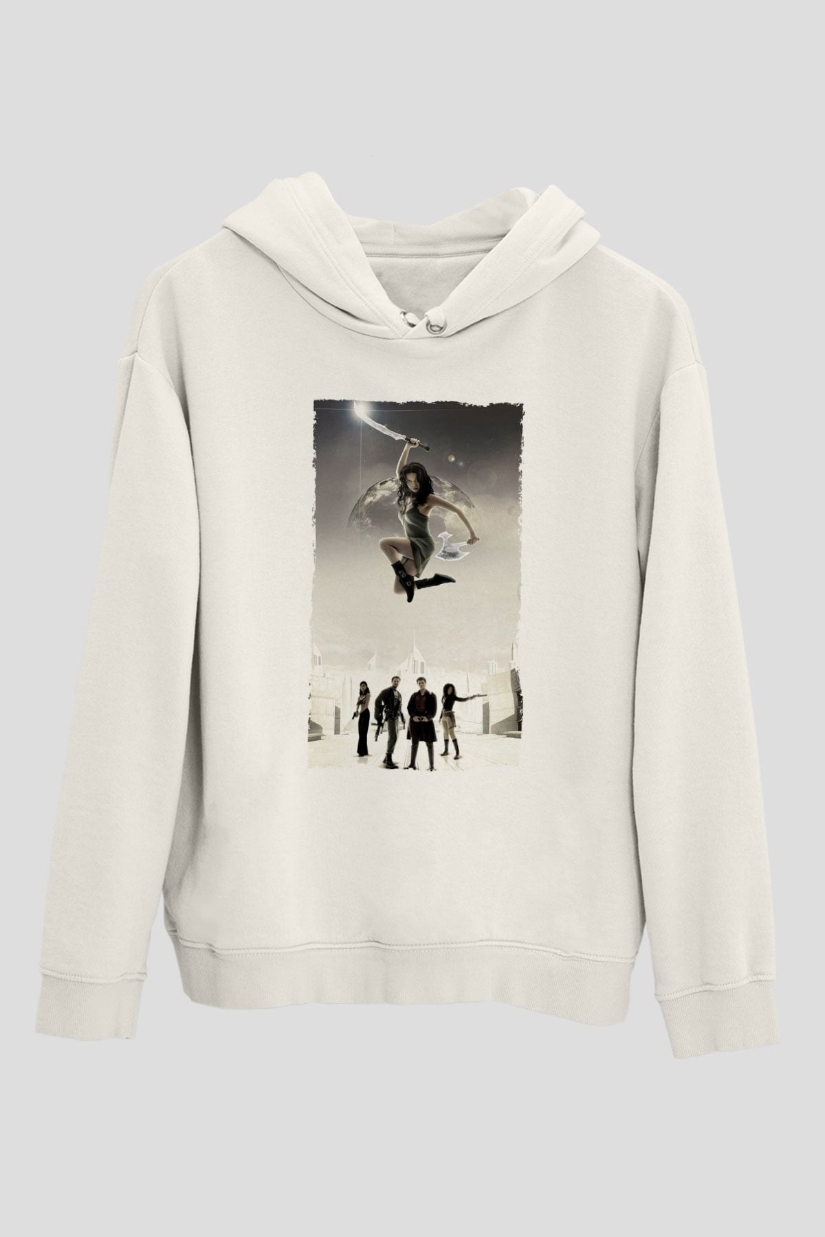 Unisex Serenity Baskılı Beyaz Kapüşonlu Sweatshirt