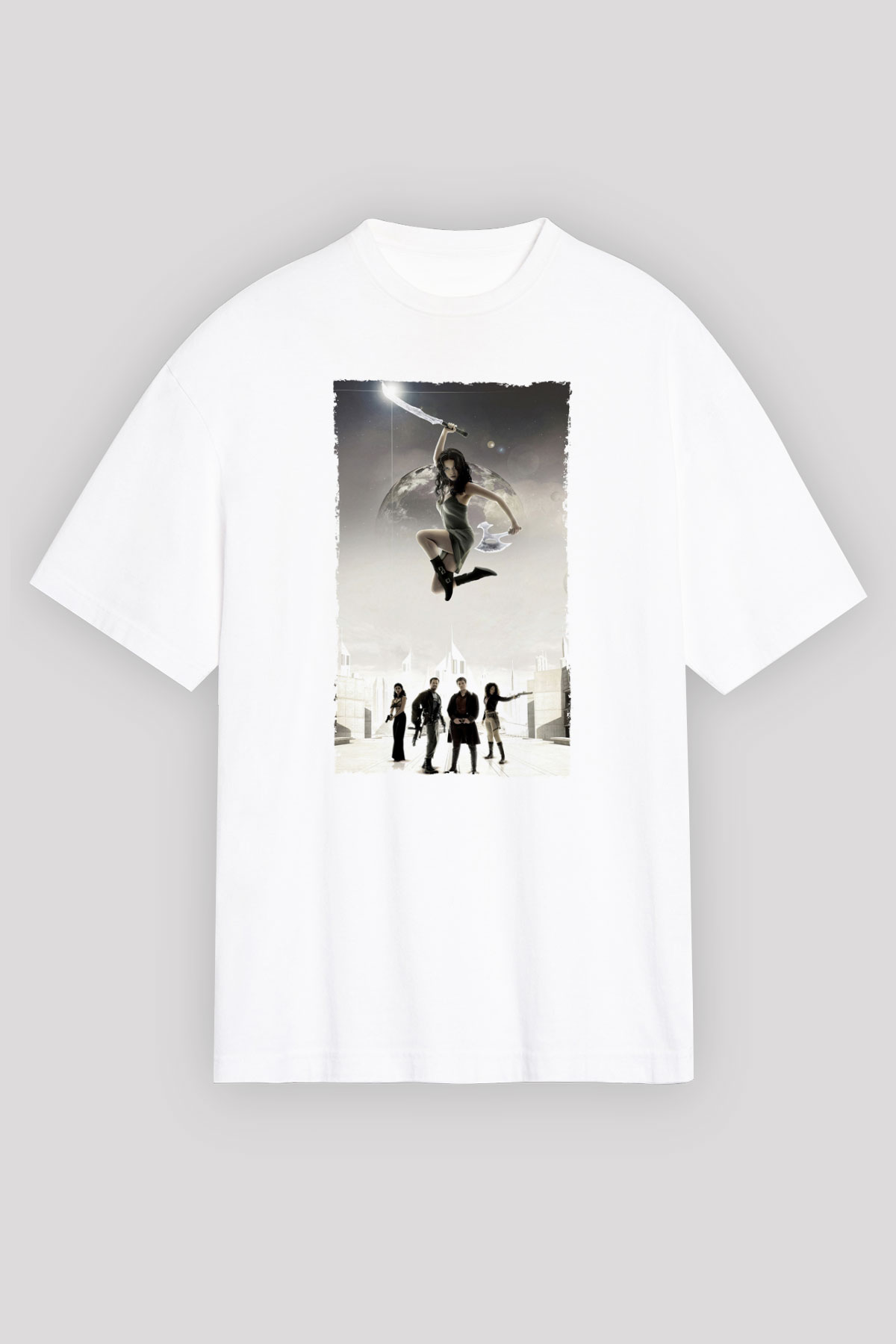 Unisex Serenity Baskılı Beyaz Oversize Tişört