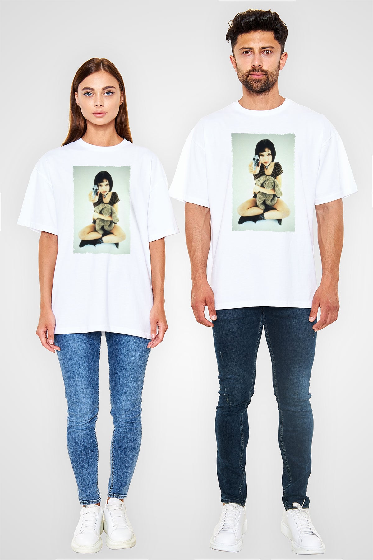Unisex Sevginin Gücü (Leon The Professional) Baskılı Beyaz Oversize Tişört