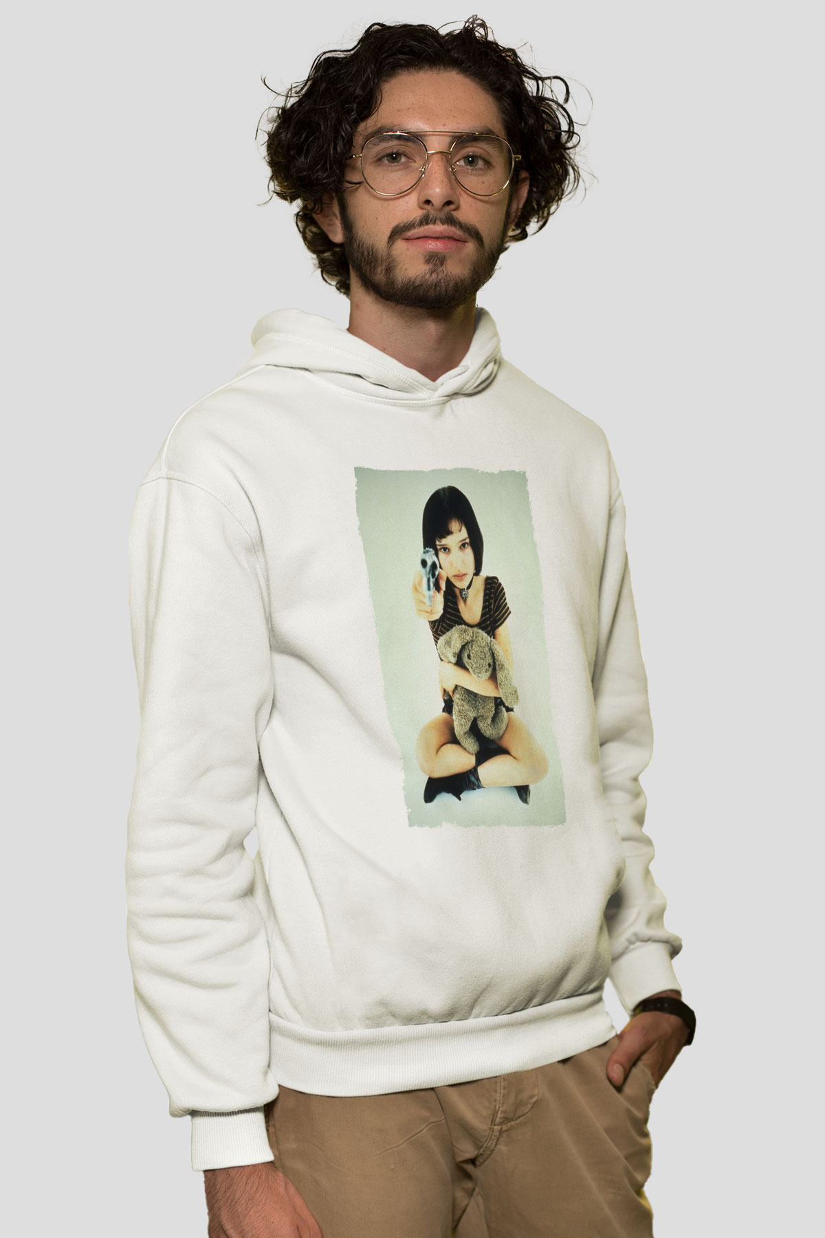 Unisex Sevginin Gücü (Leon The Professional) Baskılı Beyaz Kapüşonlu Sweatshirt