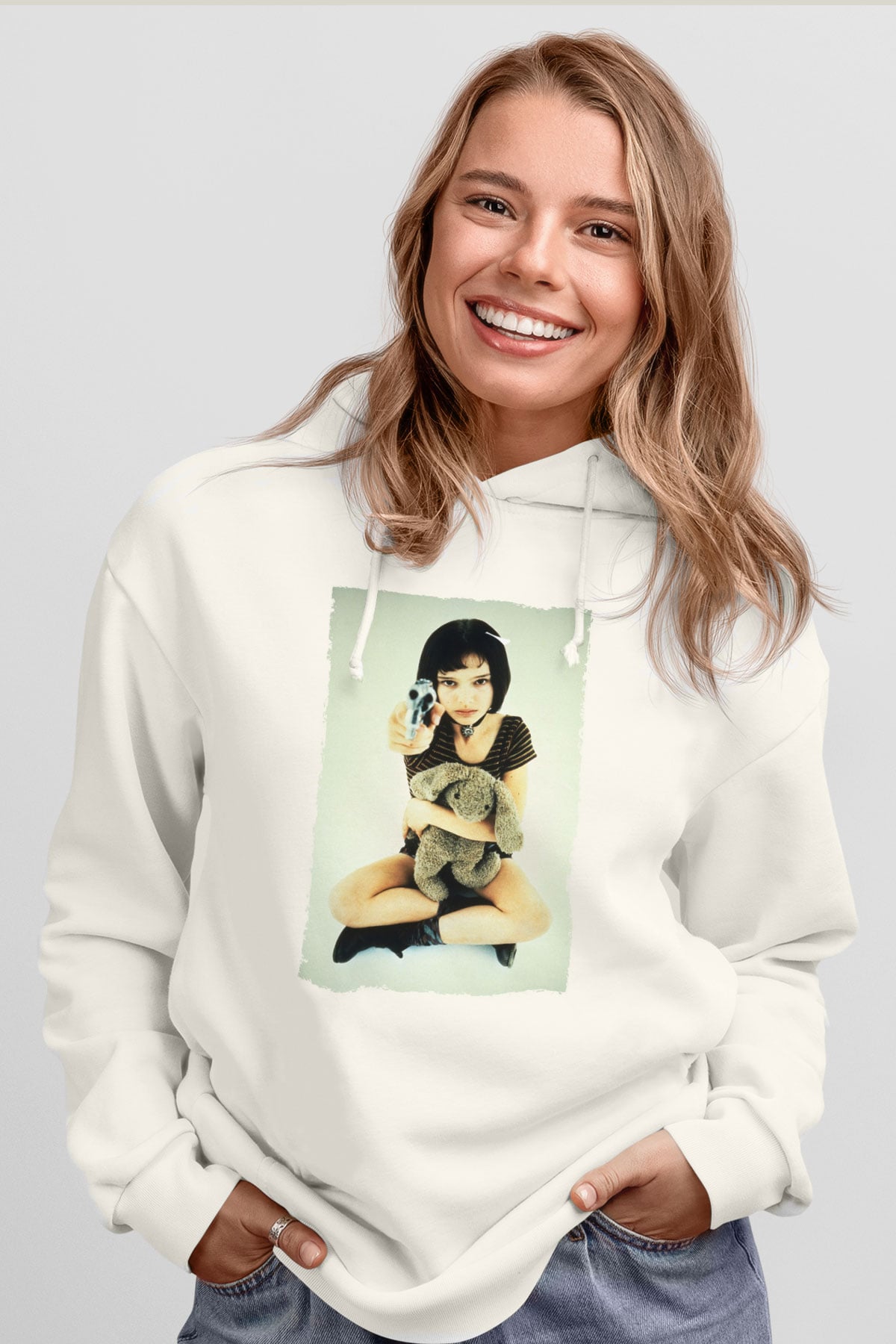 Unisex Sevginin Gücü (Leon The Professional) Baskılı Beyaz Kapüşonlu Sweatshirt