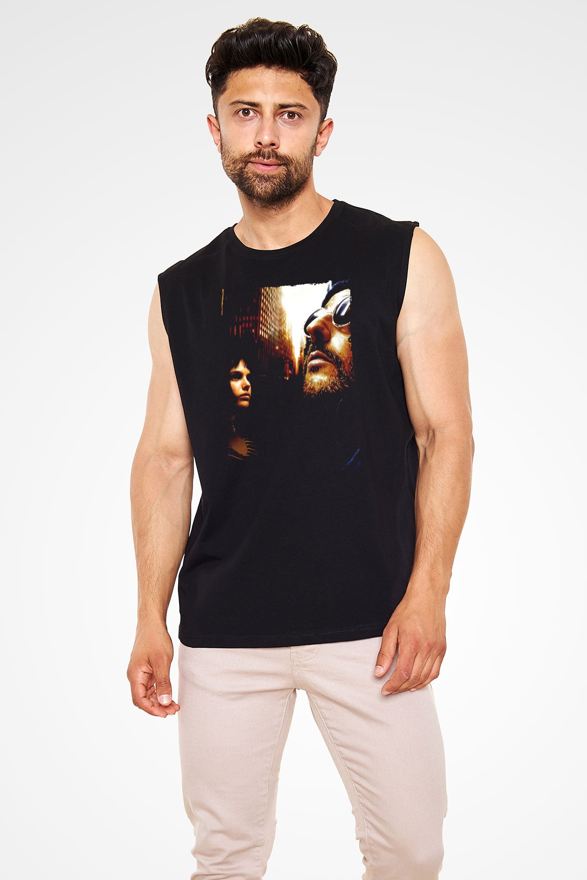 Unisex Sevginin Gücü (Léon) Baskılı Siyah Kolsuz Tshirt