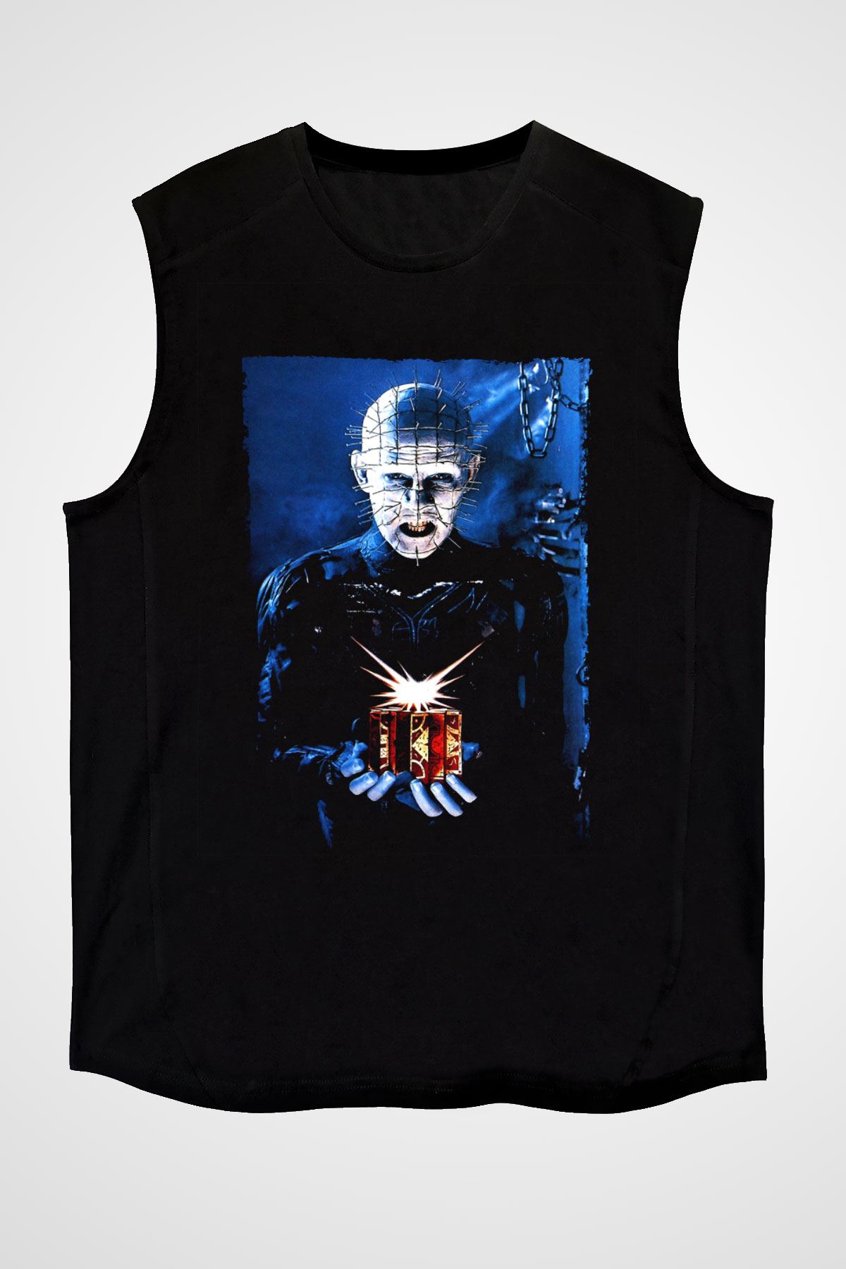 Unisex Şeytan Pusuda Bekliyor (Hellraiser) Baskılı Siyah Kolsuz Tshirt
