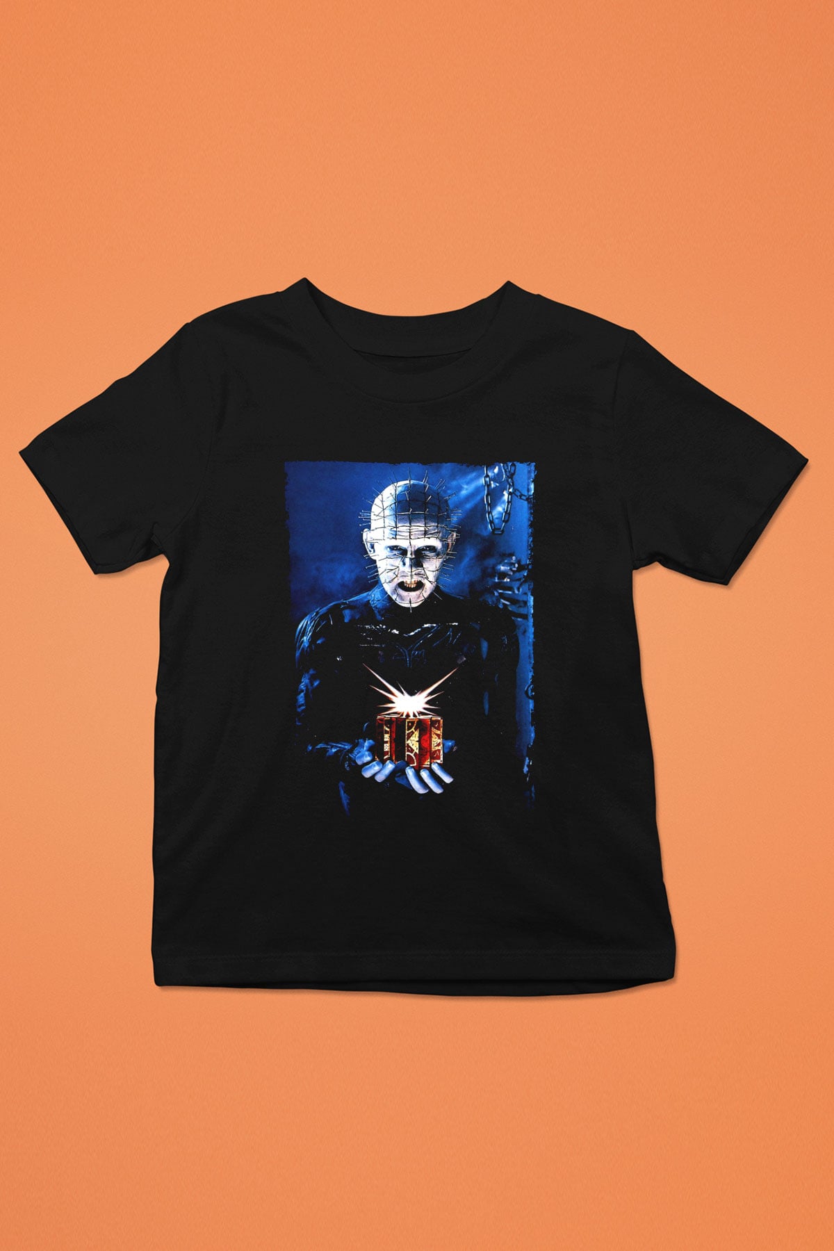 Unisex Şeytan Pusuda Bekliyor (Hellraiser) Baskılı Siyah Çocuk Tshirt