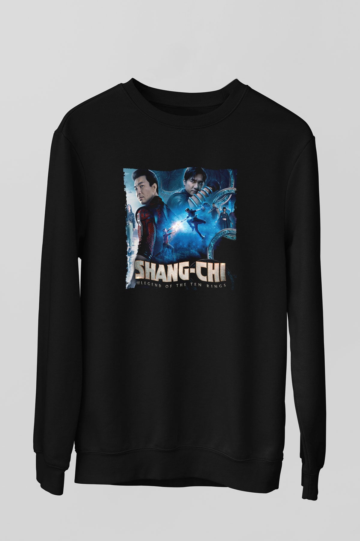 Unisex Shang-Chi ve On Halka Efsanesi (Shang-Chi and the Legend of the Ten Rings) Baskılı Siyah Sweatshirt