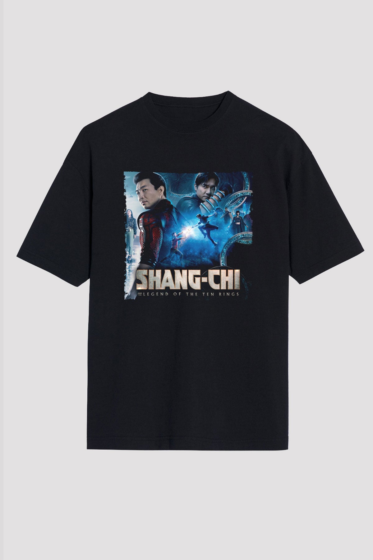 Unisex Shang-Chi ve On Halka Efsanesi (Shang-Chi and the Legend of the Ten Rings) Baskılı Siyah Oversize Tişört