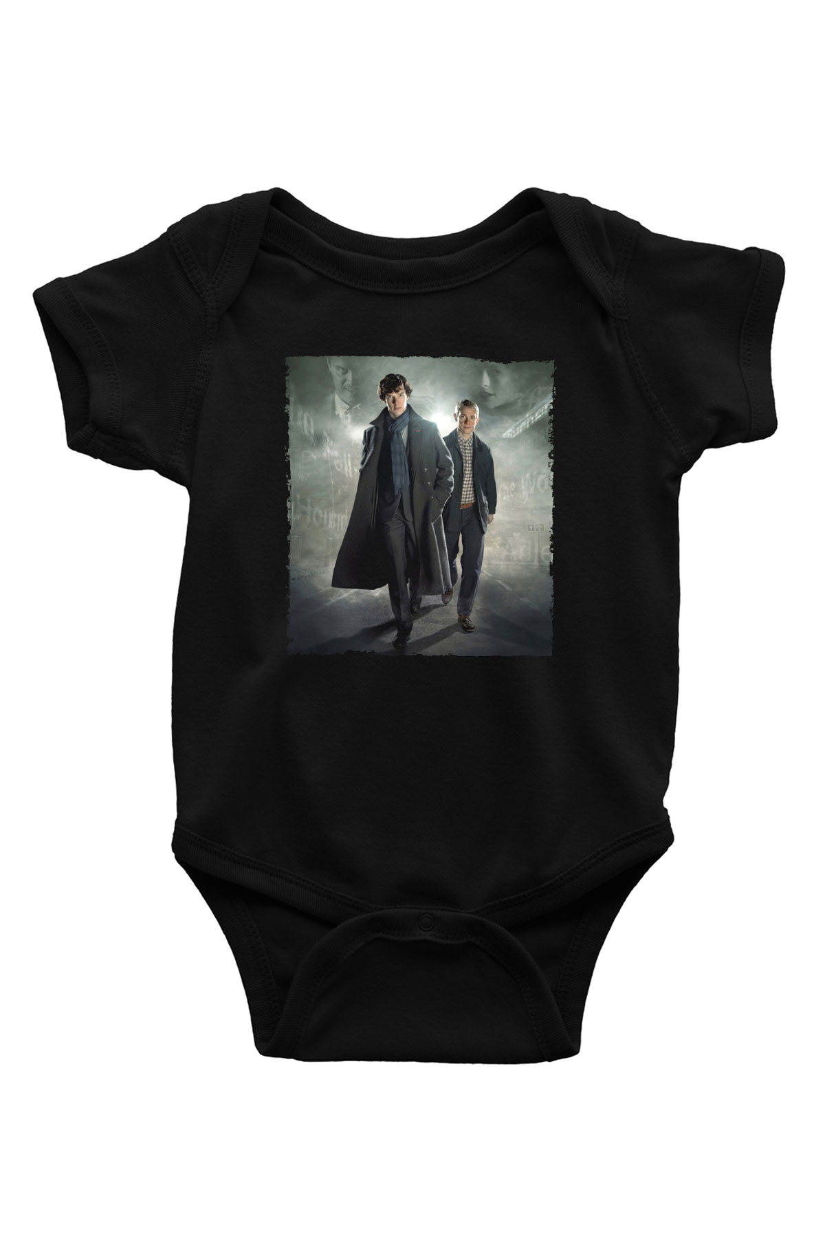 Unisex Sherlock Holmes Baskılı Siyah Bebek Body - Zıbın