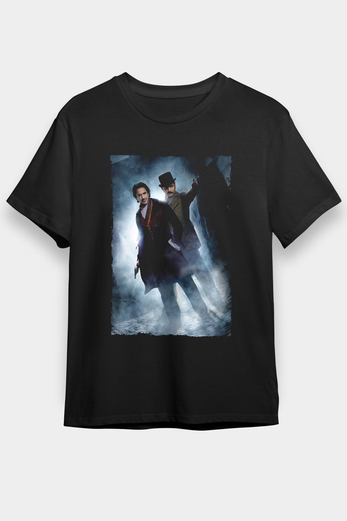 Unisex Sherlock Holmes Gölge Oyunları (Sherlock Holmes A Game of Shadows) Baskılı Siyah Tshirt
