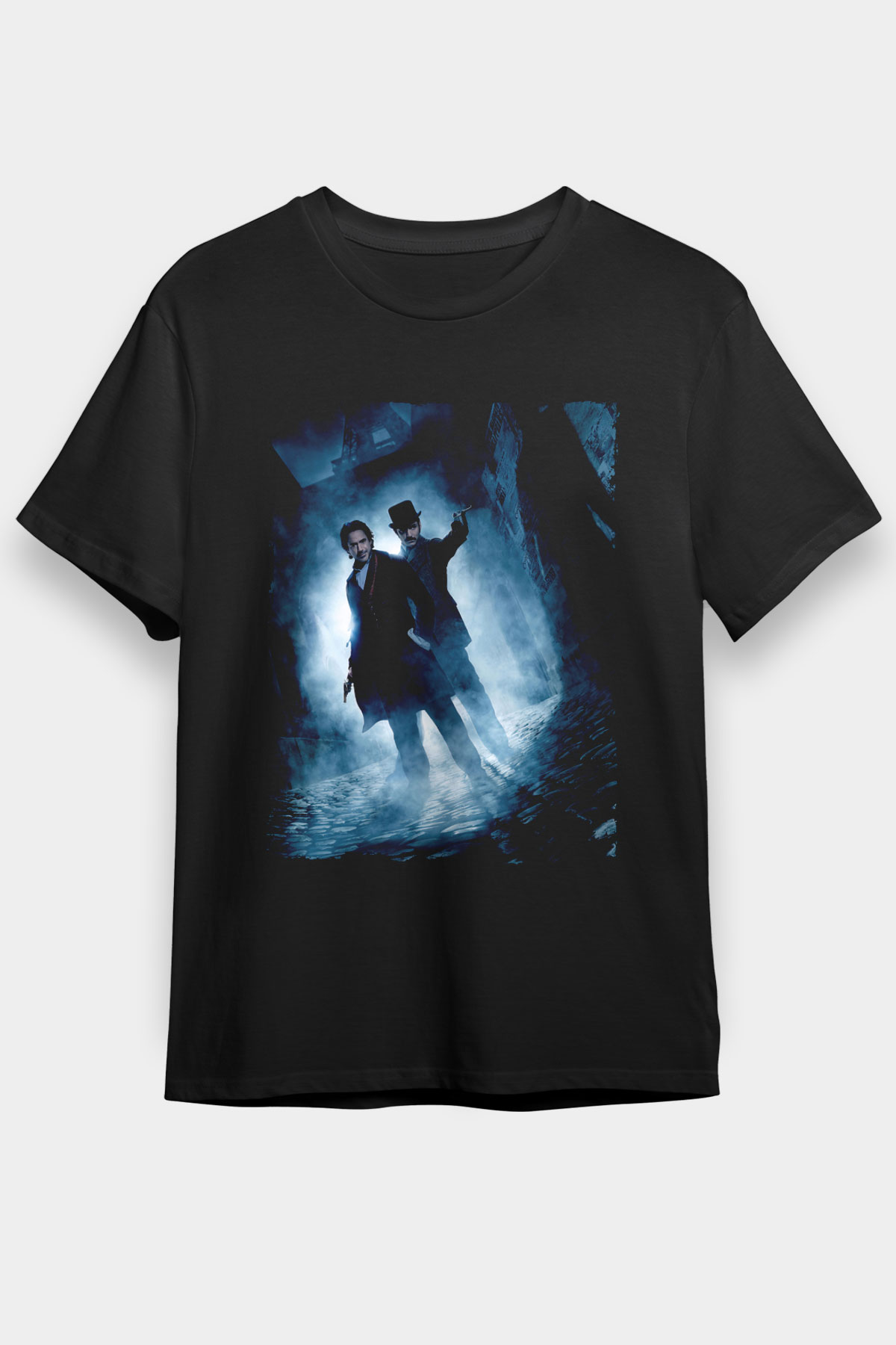 Unisex Sherlock Holmes Gölge Oyunları (Sherlock Holmes A Game of Shadows) Baskılı Siyah T-Shirt