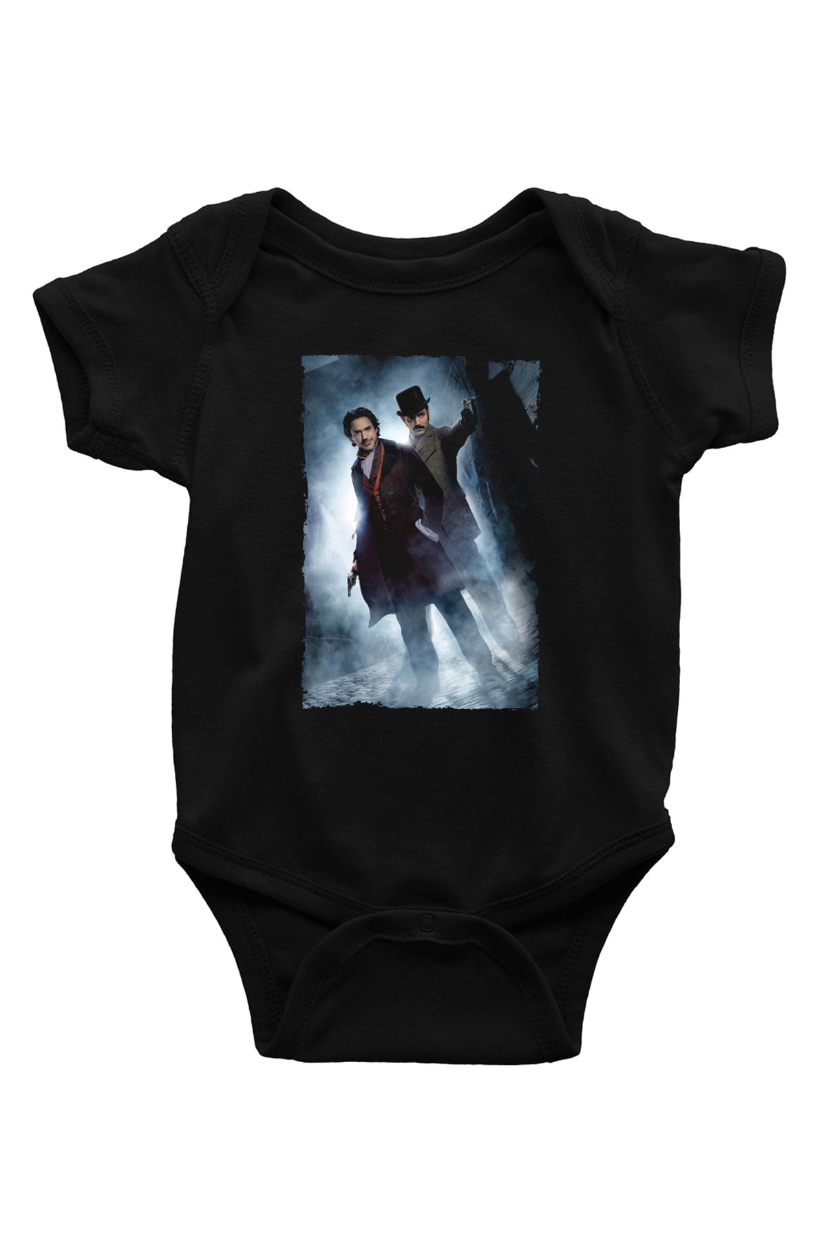 Unisex Sherlock Holmes Gölge Oyunları (Sherlock Holmes A Game of Shadows) Baskılı Siyah Bebek Body - Zıbın