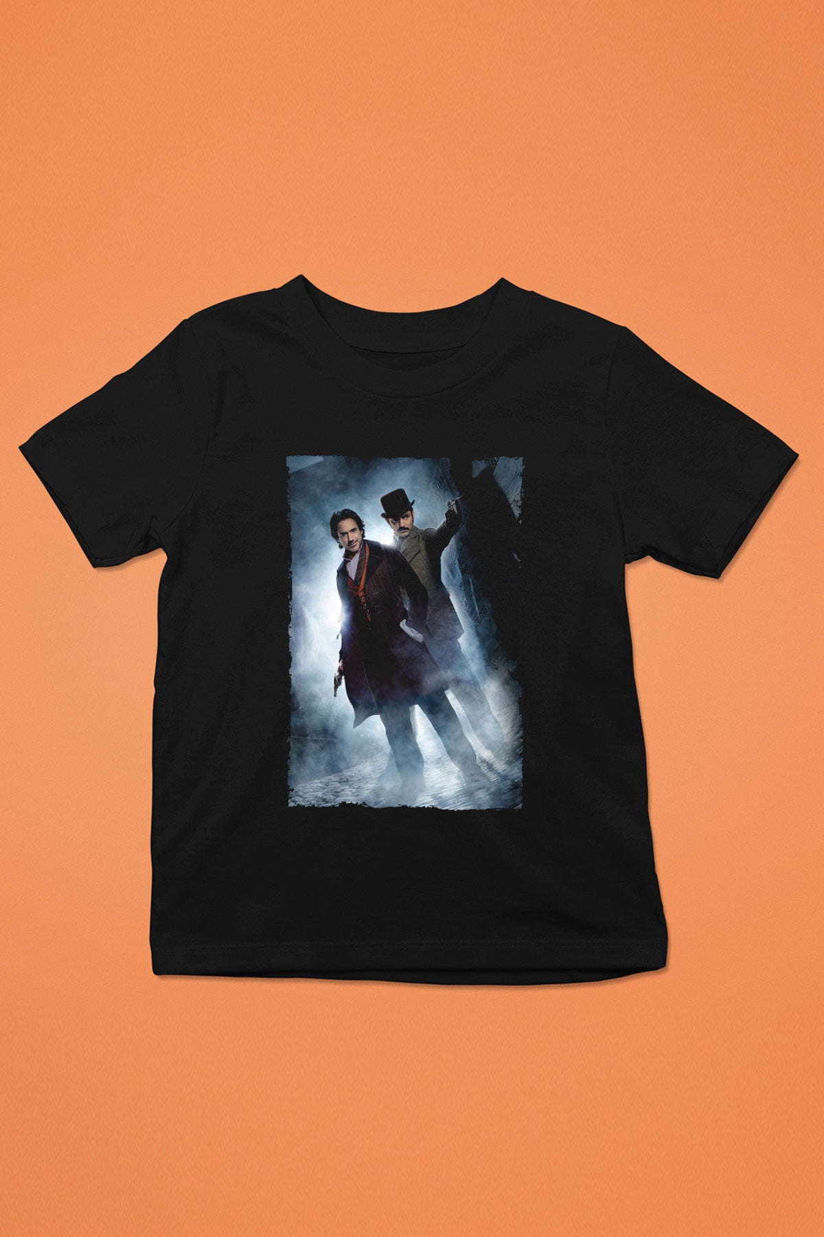 Unisex Sherlock Holmes Gölge Oyunları (Sherlock Holmes A Game of Shadows) Baskılı Siyah Çocuk Tshirt