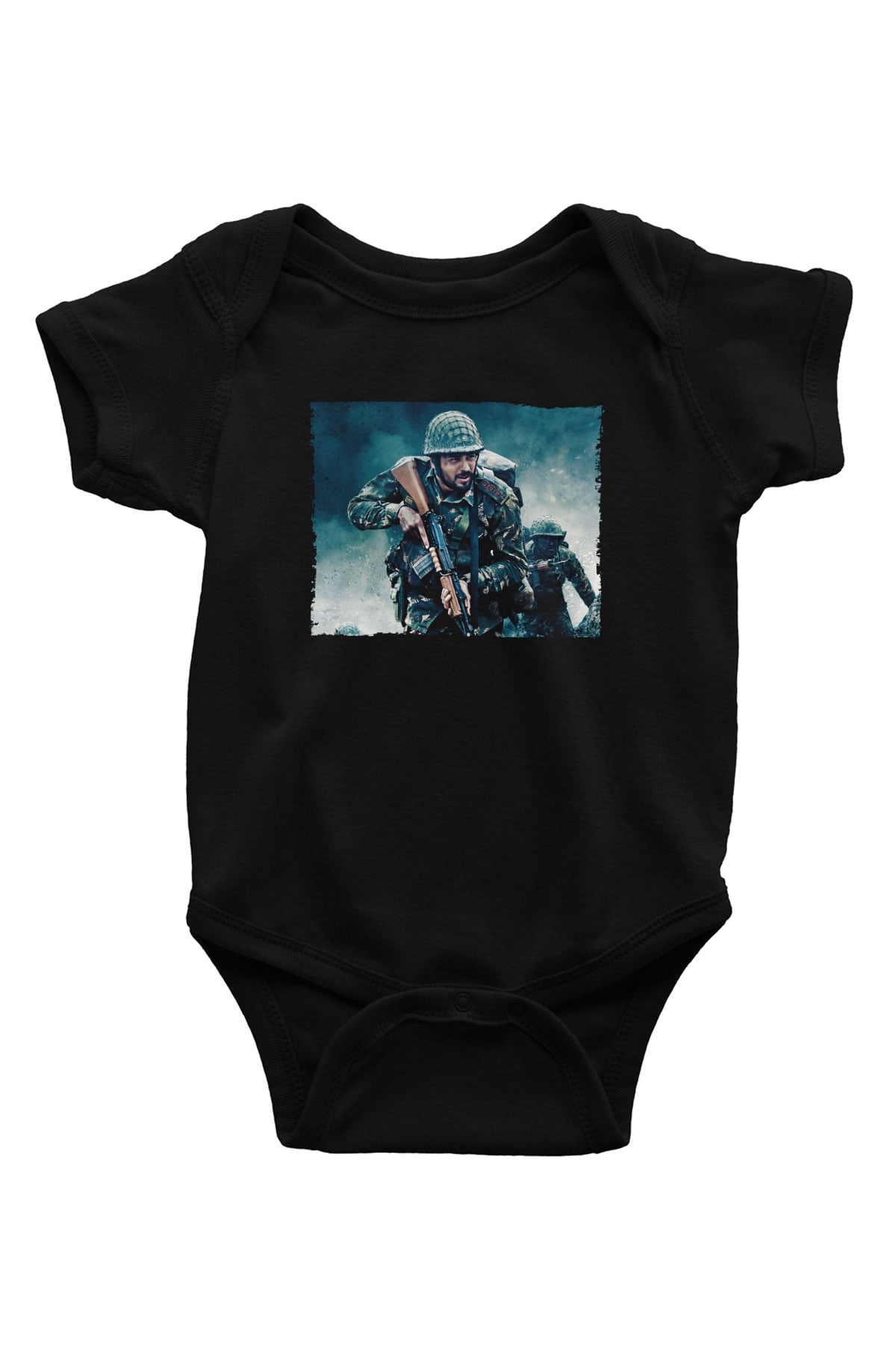 Unisex Shershaah Baskılı Siyah Bebek Body - Zıbın