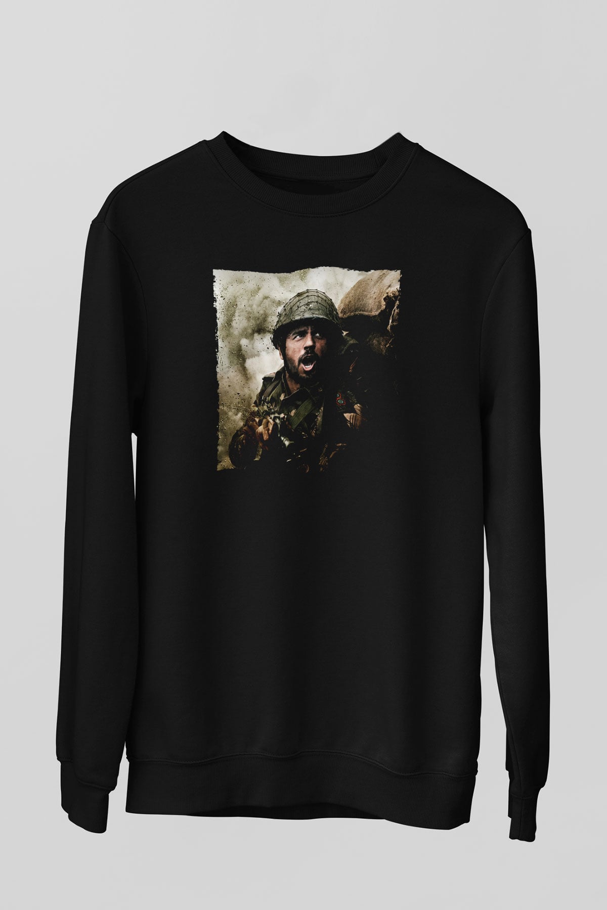 Unisex Shershaah Baskılı Siyah Sweatshirt