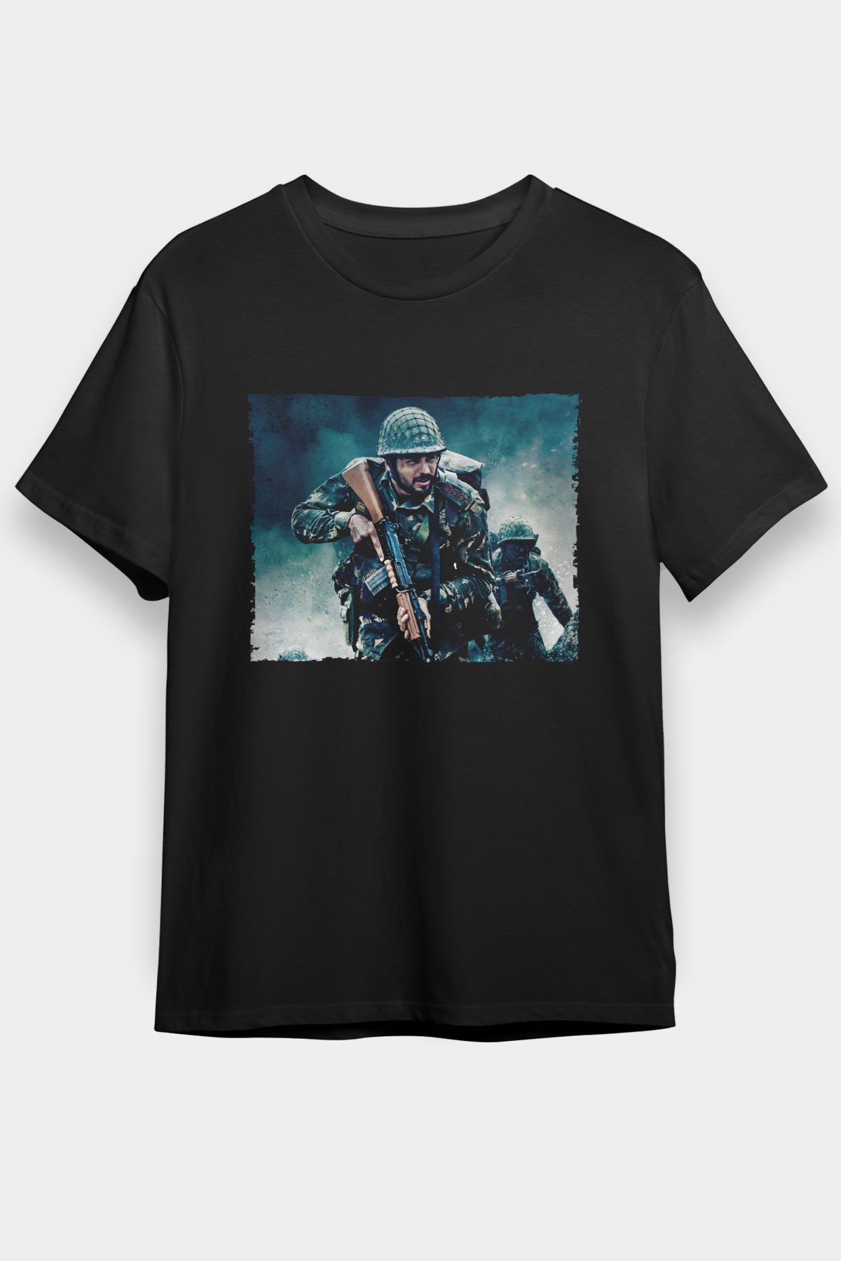 Unisex Shershaah Baskılı Siyah T-Shirt