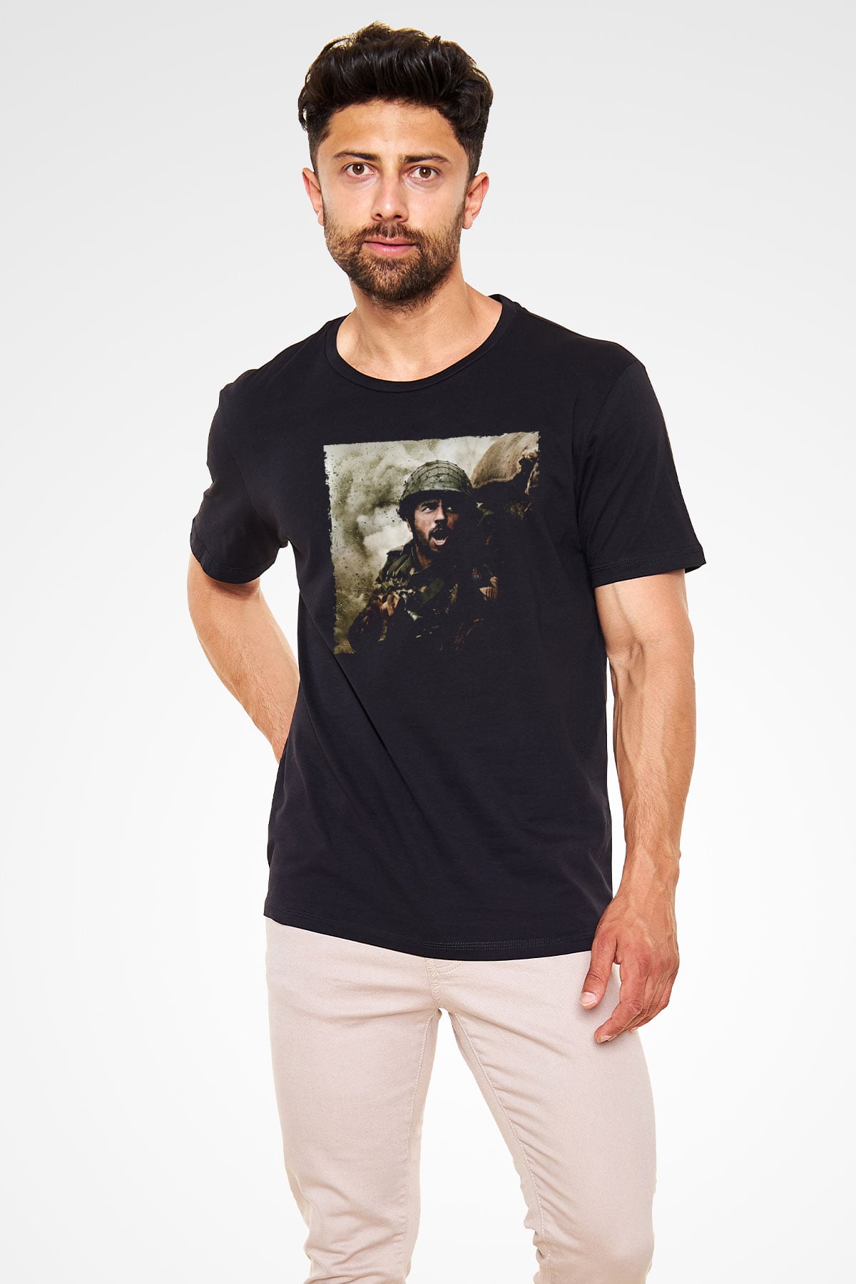 Unisex Shershaah Baskılı Siyah Tişört