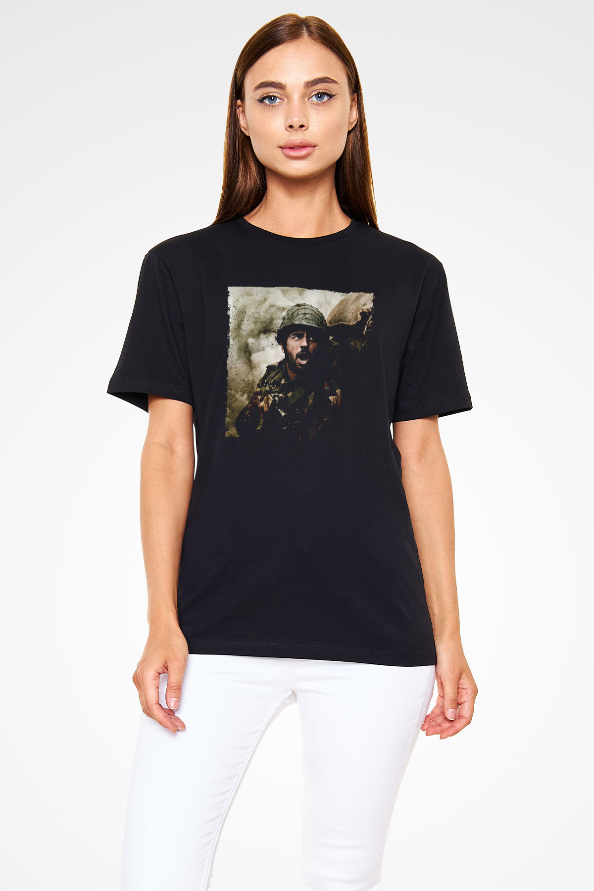 Unisex Shershaah Baskılı Siyah Tişört