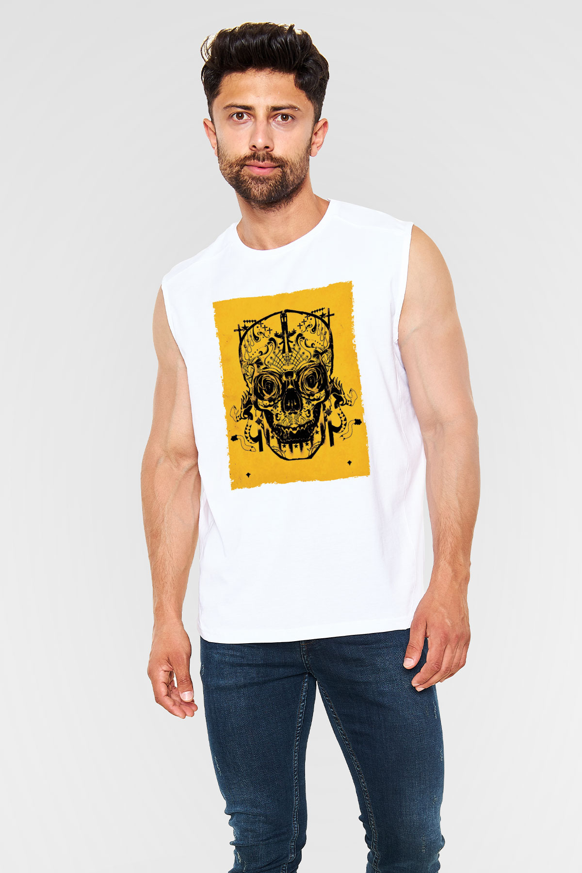 Unisex Sicario Baskılı Beyaz Kolsuz Tshirt