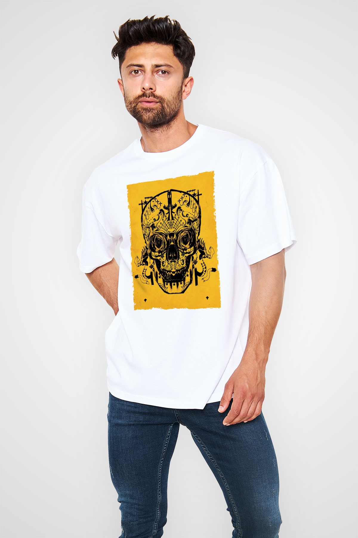 Unisex Sicario Baskılı Beyaz Oversize Oversize T-shirt