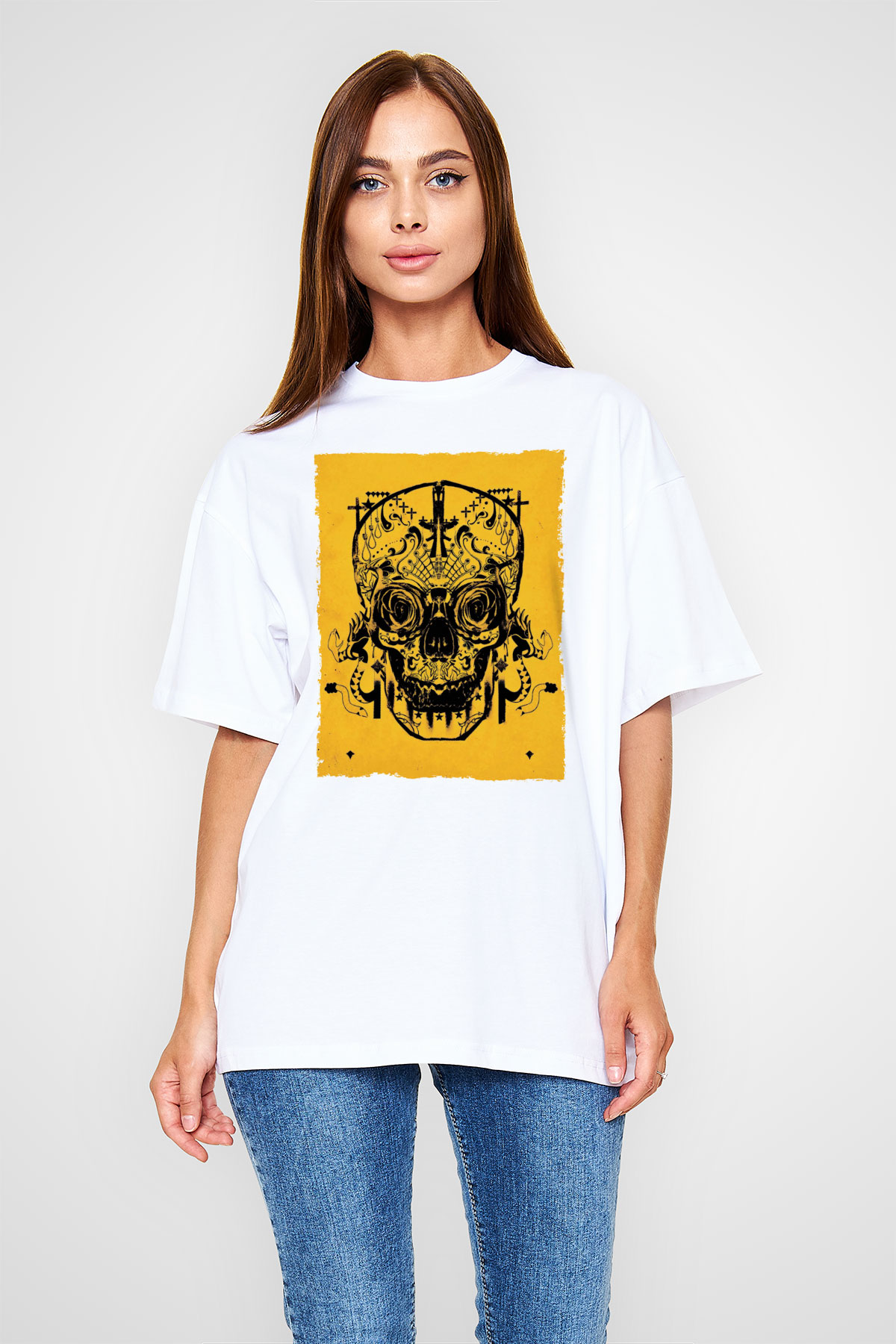 Unisex Sicario Baskılı Beyaz Oversize Oversize T-shirt