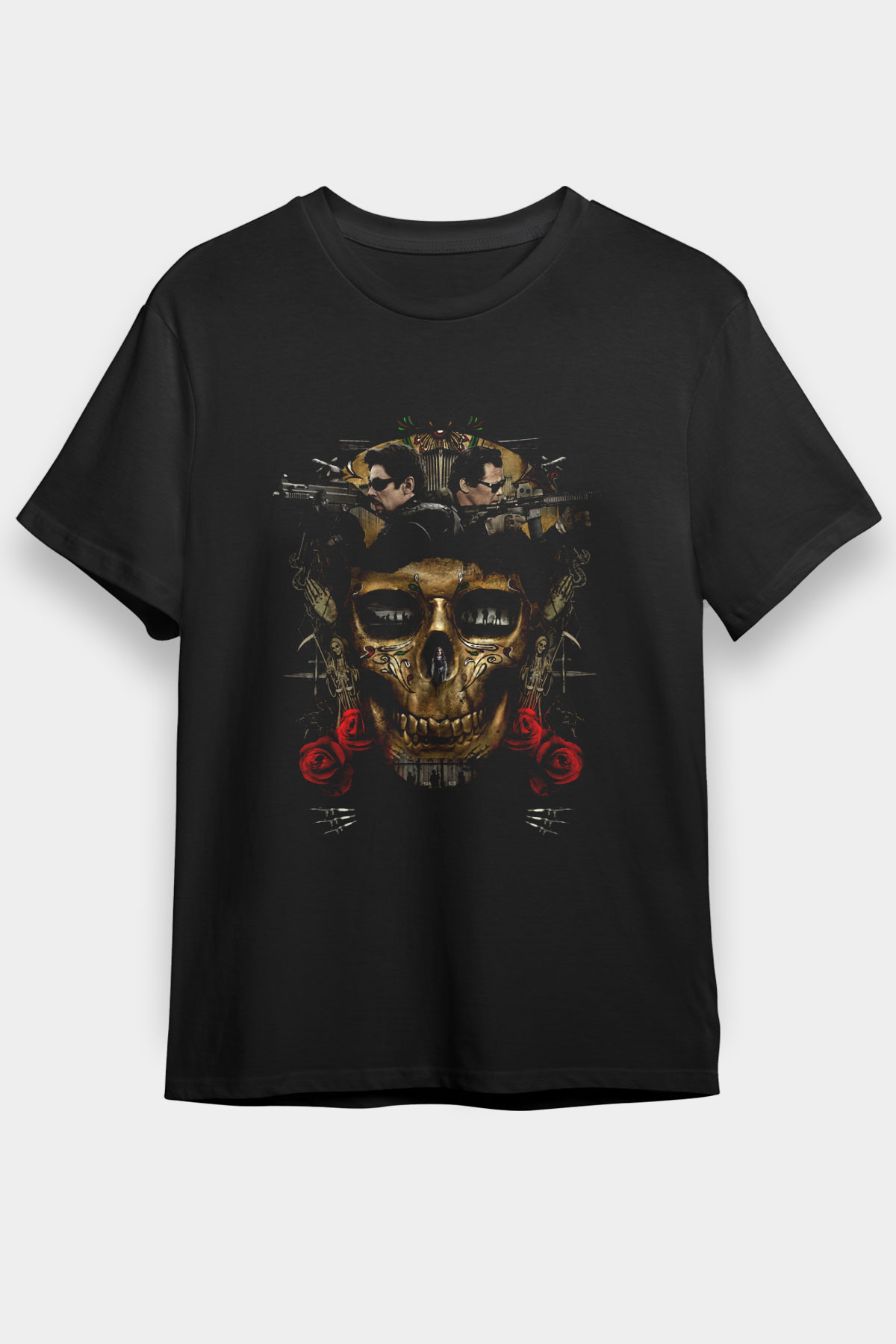 Unisex Sicario Day of the Soldado Baskılı Siyah T-Shirt