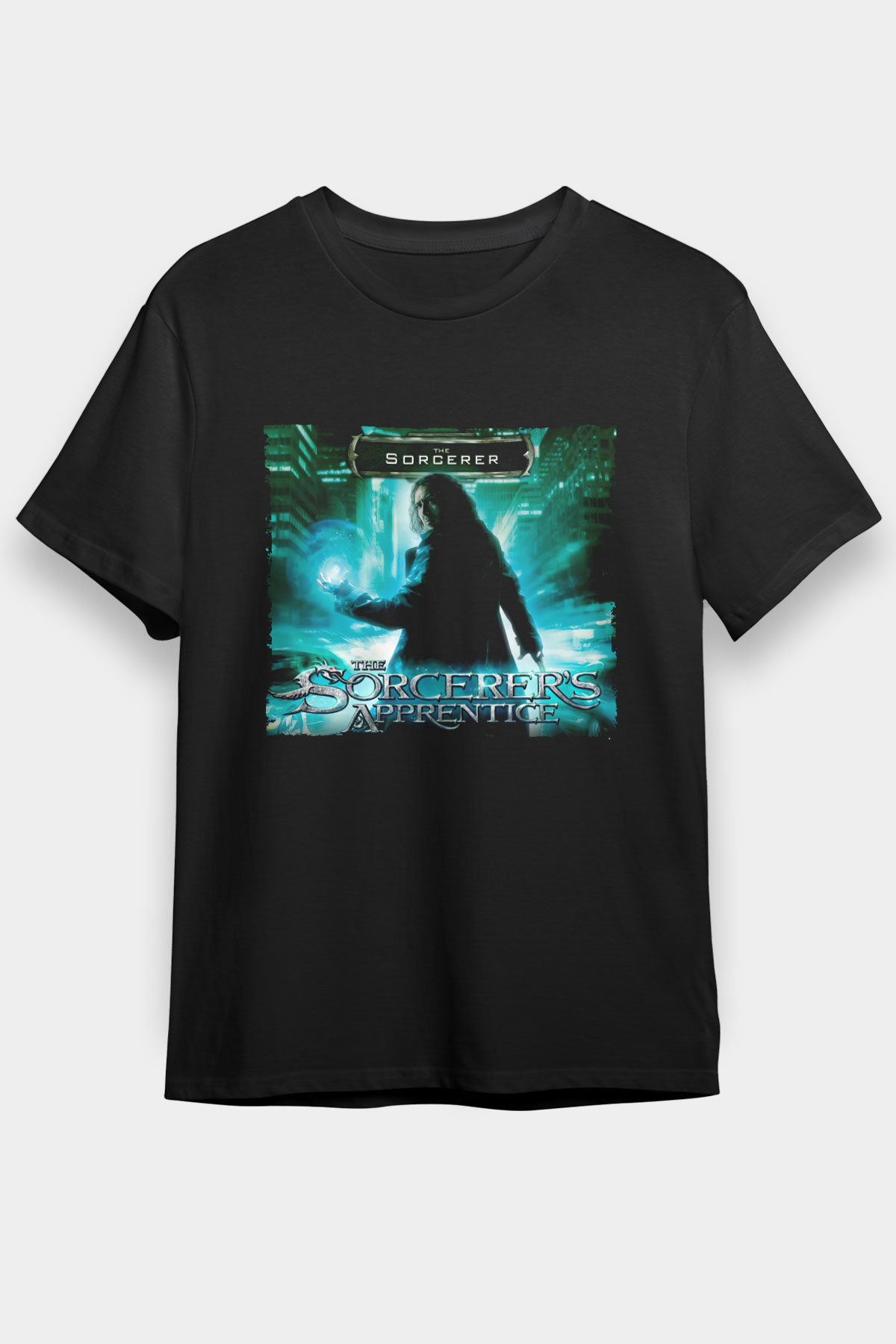 Unisex Sihirbazın Çırağı (The Sorcerer's Apprentice) Baskılı Siyah Tshirt