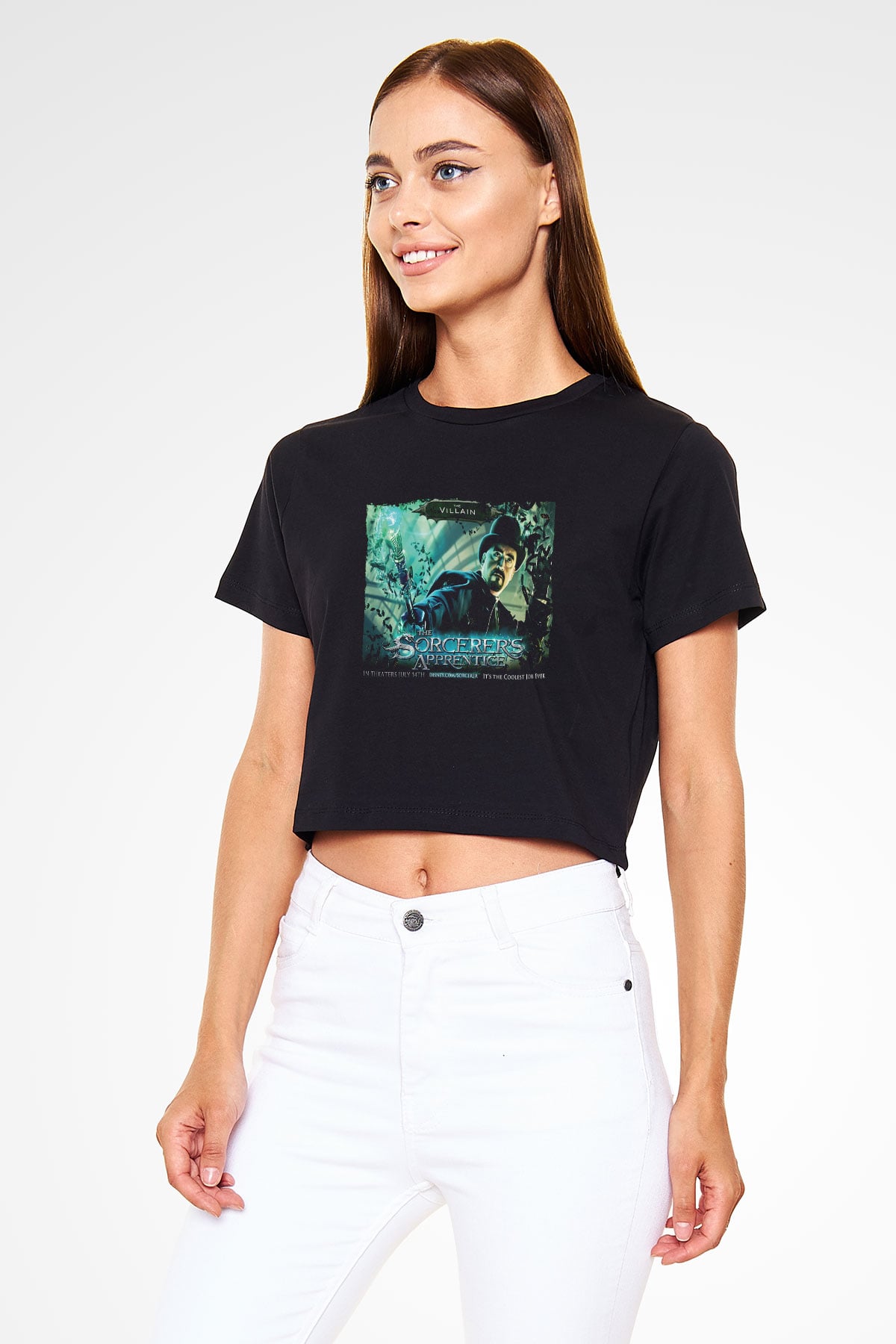 Unisex Sihirbazın Çırağı (The Sorcerer's Apprentice) Baskılı Siyah Unisex Crop Top Tshirt
