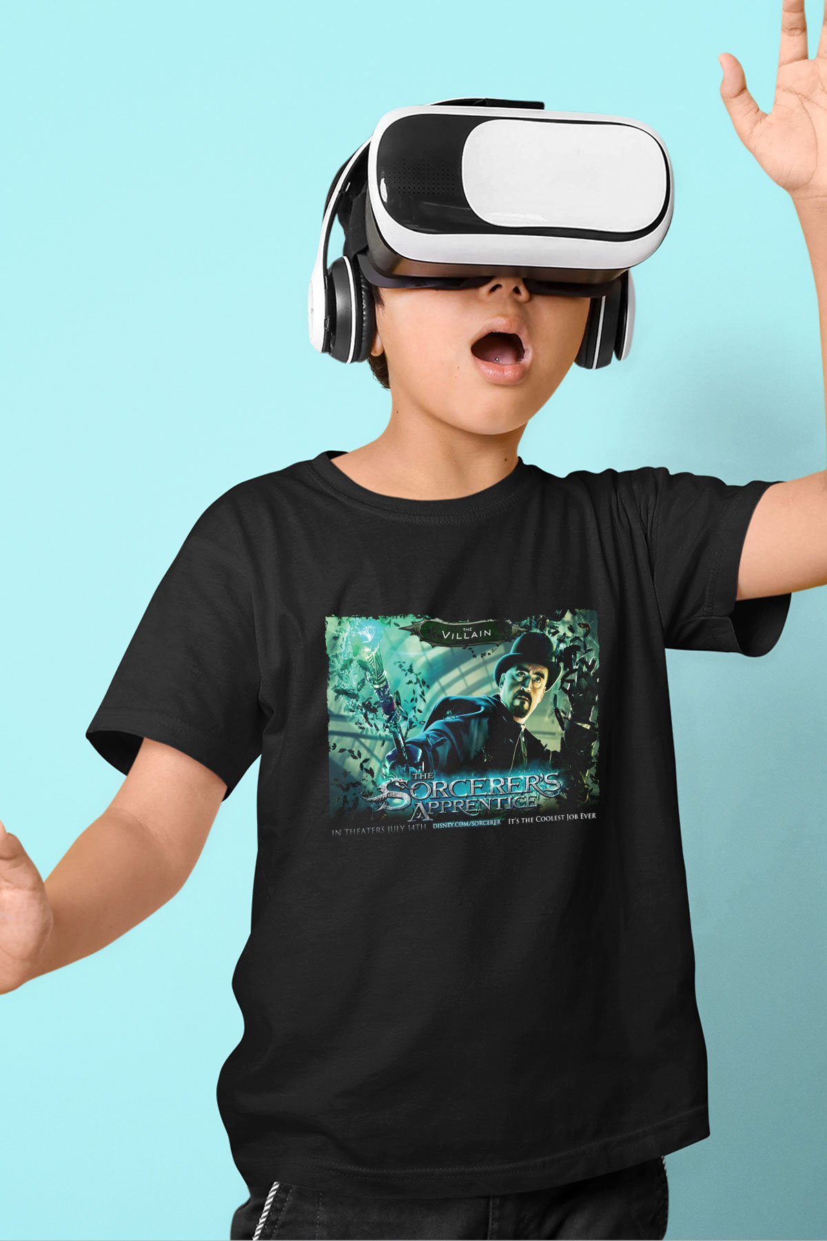 Unisex Sihirbazın Çırağı (The Sorcerer's Apprentice) Baskılı Siyah Çocuk Unisex Tshirt