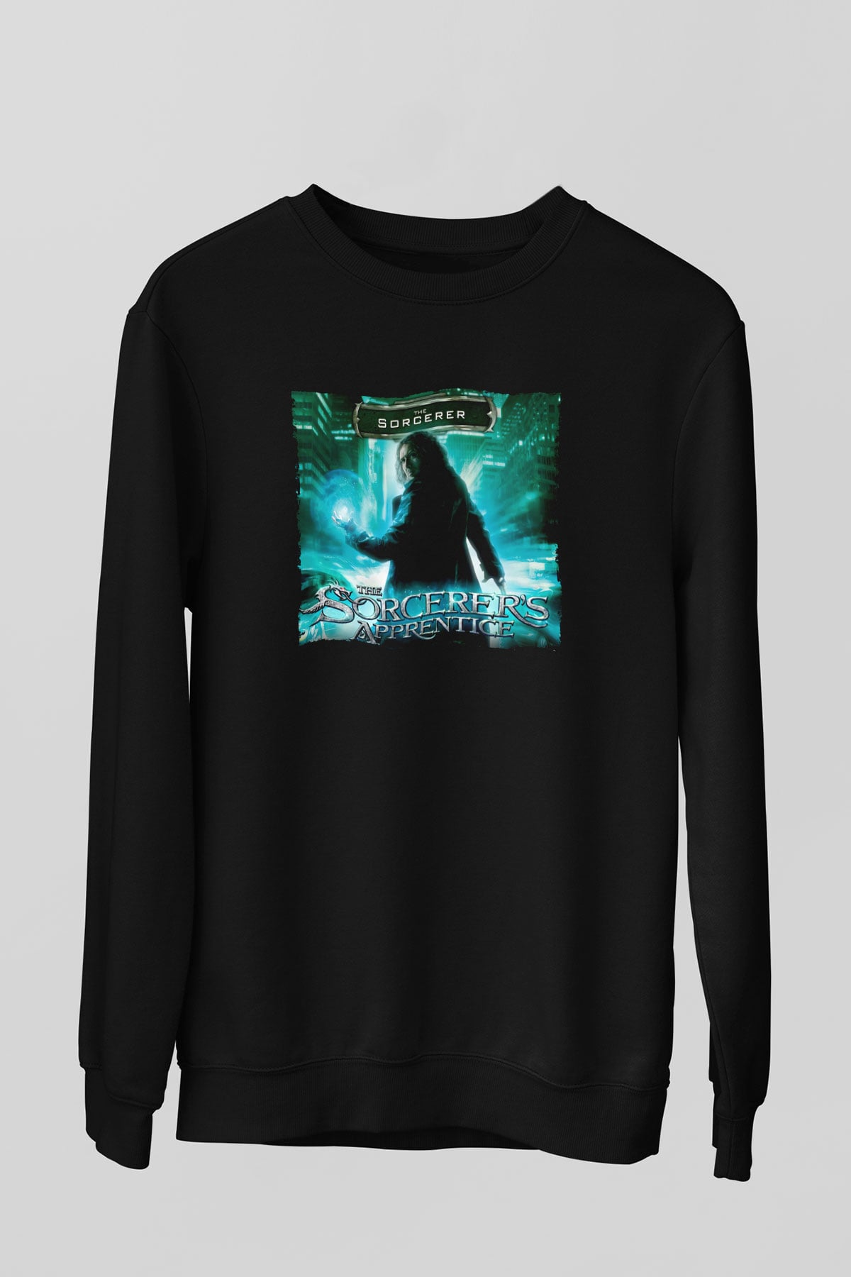 Unisex Sihirbazın Çırağı (The Sorcerer's Apprentice) Baskılı Siyah Sweatshirt