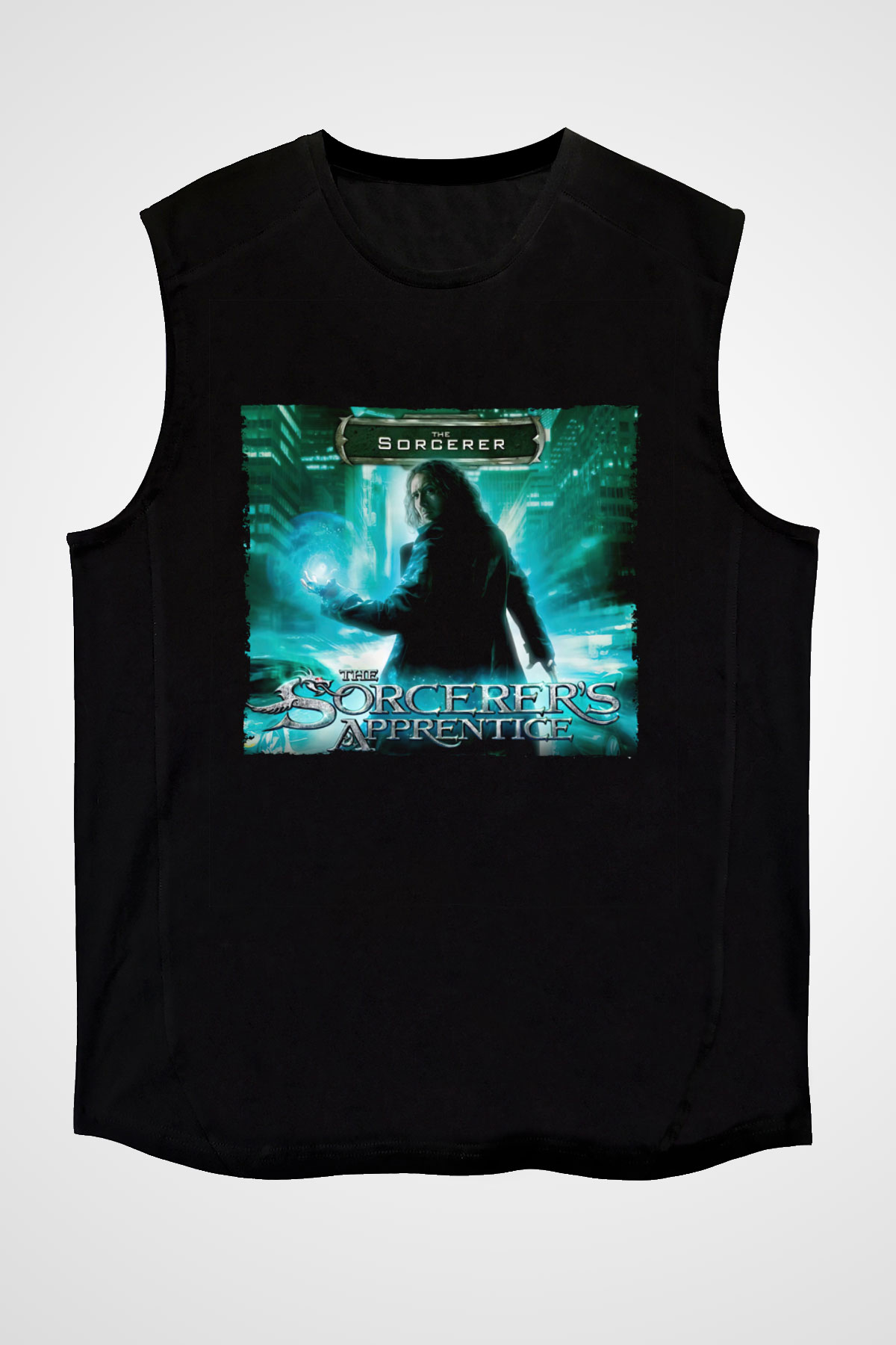 Unisex Sihirbazın Çırağı (The Sorcerer's Apprentice) Baskılı Siyah Kolsuz Tshirt