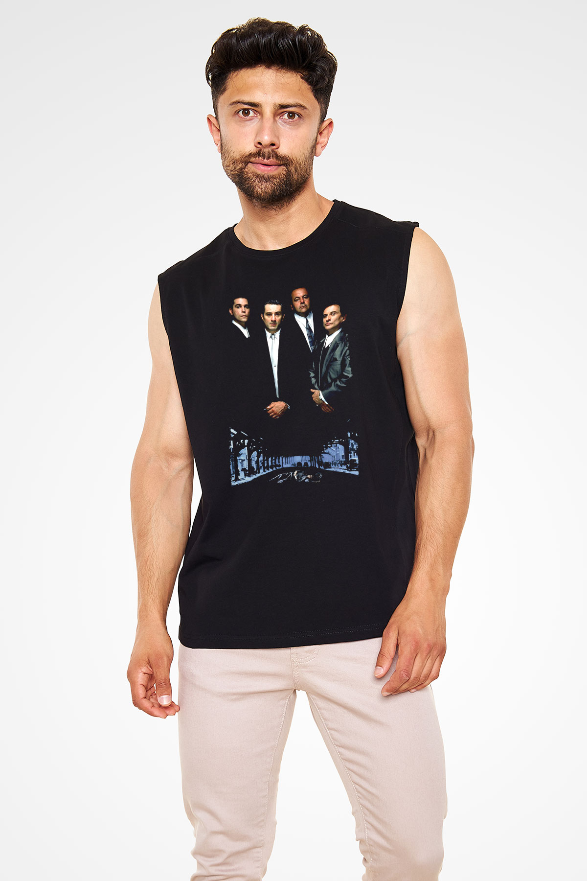 Unisex Sıkı Dostlar (Goodfellas) Baskılı Siyah Kolsuz Tshirt