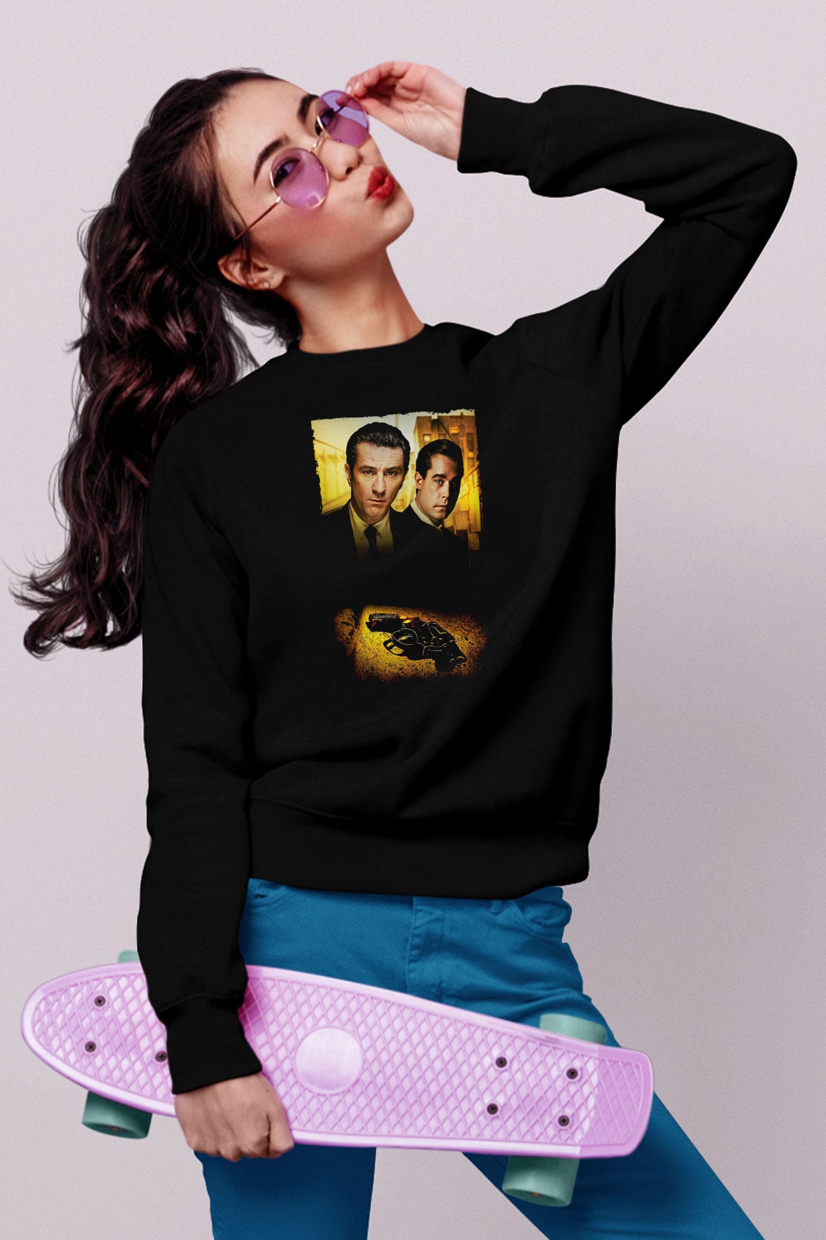 Unisex Sıkı Dostlar (Goodfellas) Baskılı Siyah Sweatshirt