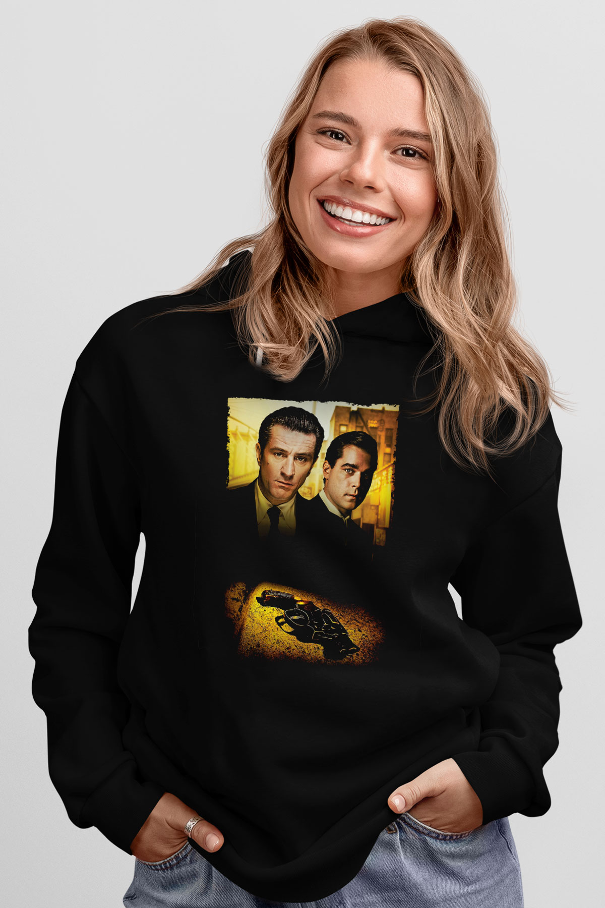Unisex Sıkı Dostlar (Goodfellas) Baskılı Siyah Kapüşonlu Sweatshirt